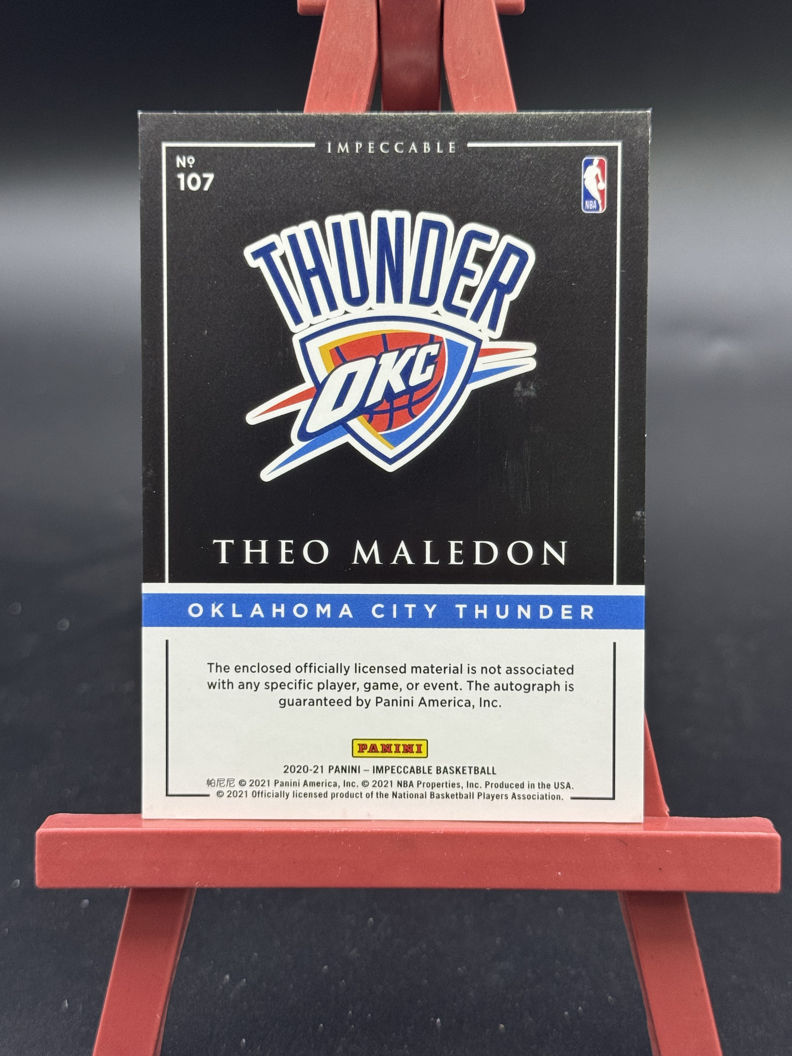 2020-21 Panini Impeccable Theo Maledon RC 小真金 马勒东 新秀 签字 卡签 11/88编 红平行 暴力三色球衣物料切割 RPA 雷霆 【优质签字专场】Hzo4