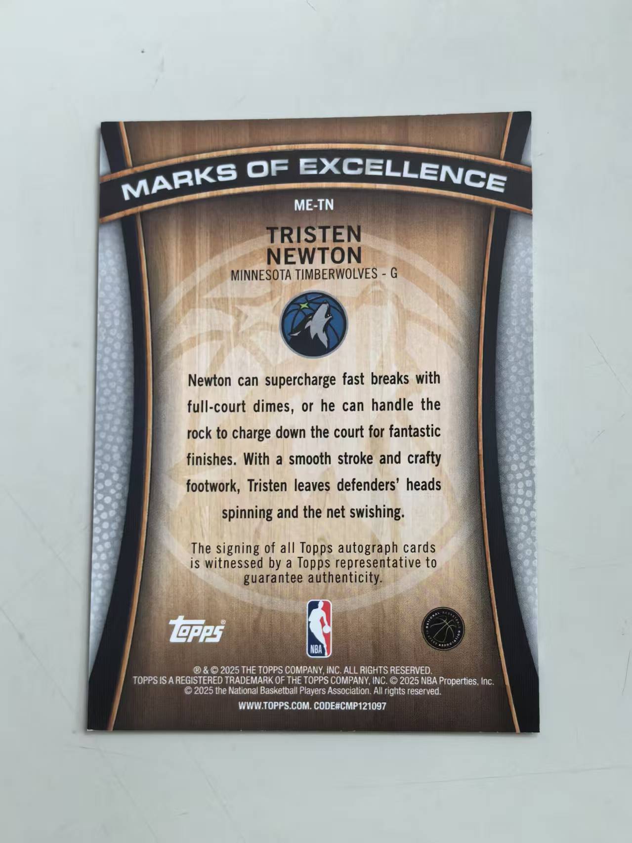 2025 Topps Topps Tristen Newton #ME-TN 签名卡签字卡 森林狼 【黑魔苏】