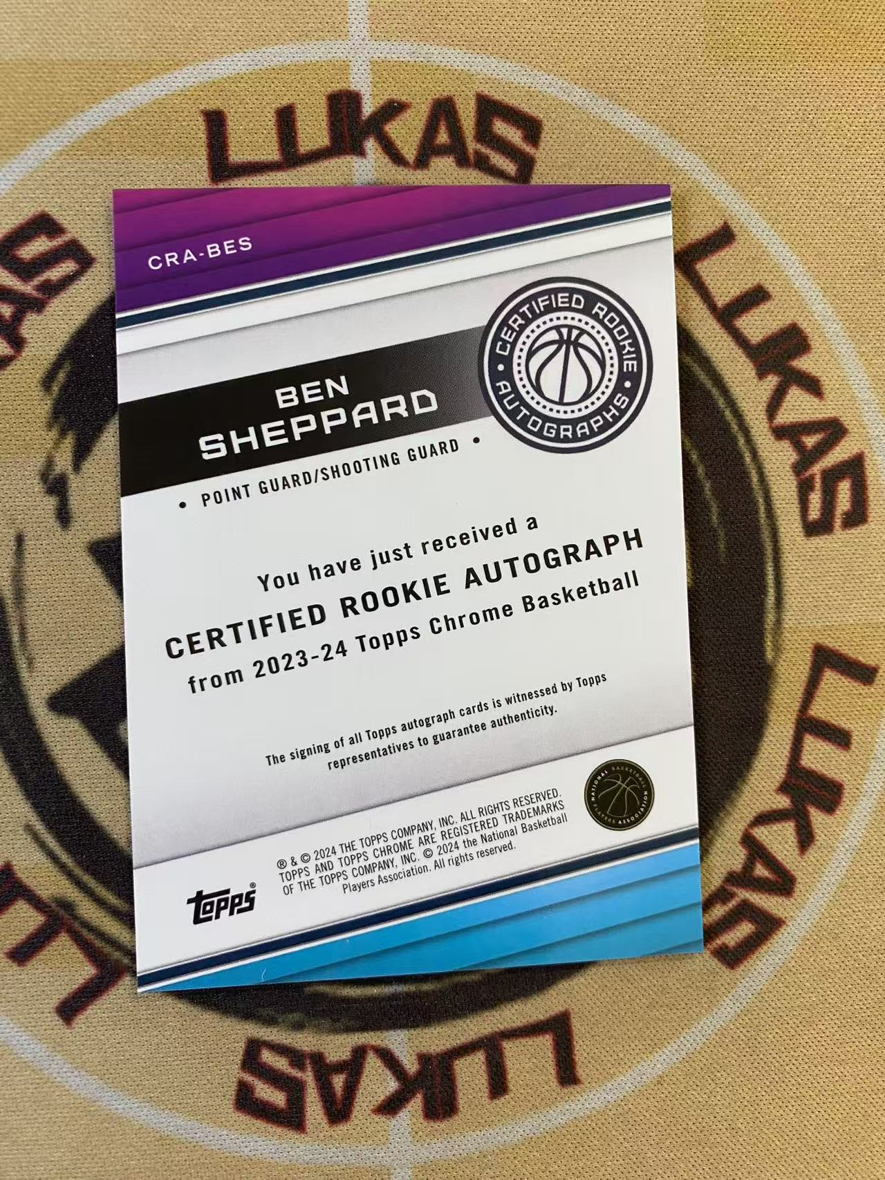 撸卡厮 Lukas 2024 Topps 步行者 潜力新秀 本 谢泼德 新秀签字卡 新秀签(青)
