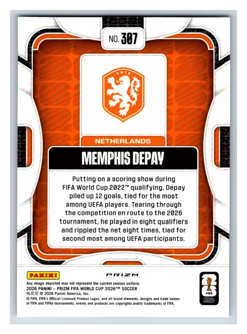 2026 Panini Prizm World Cup Memphis Depay 美加墨 世界杯 荷兰 孟菲斯・德佩 银波纹折 卡品如图