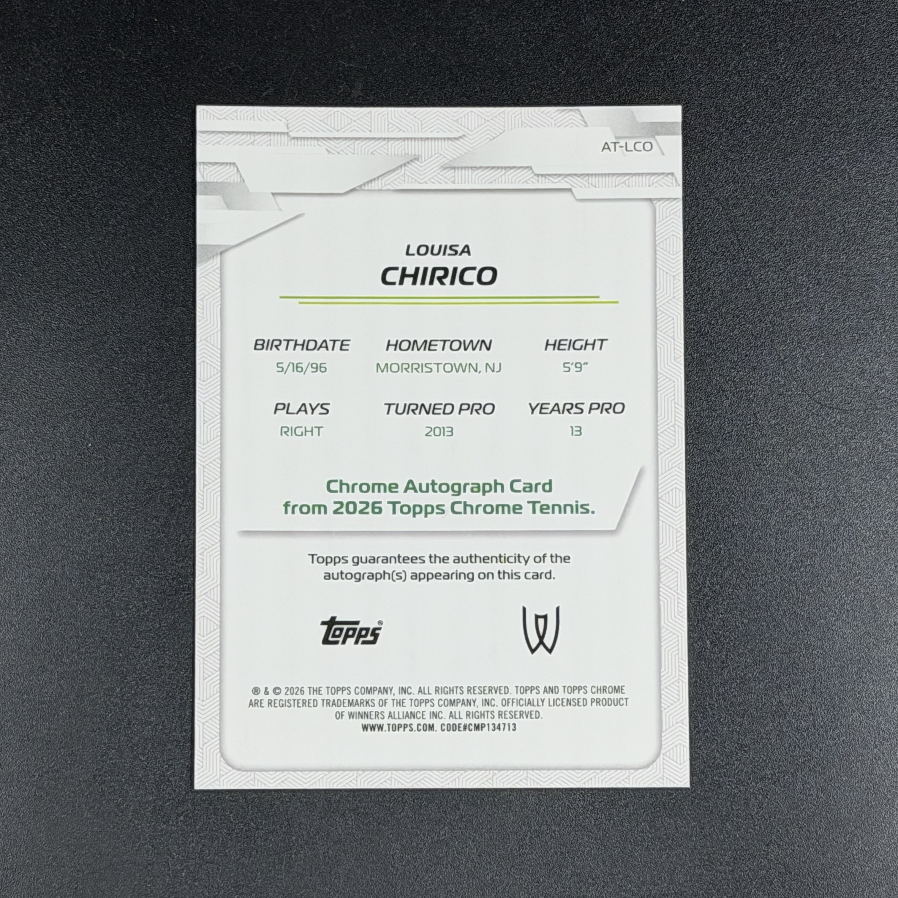 【浩冉拍卖】2026 Topps Chrome 网球Tc Louisa Chirico 路易莎 基里科 签字 134/150编 蓝马赛克折 美国 #大核桃#