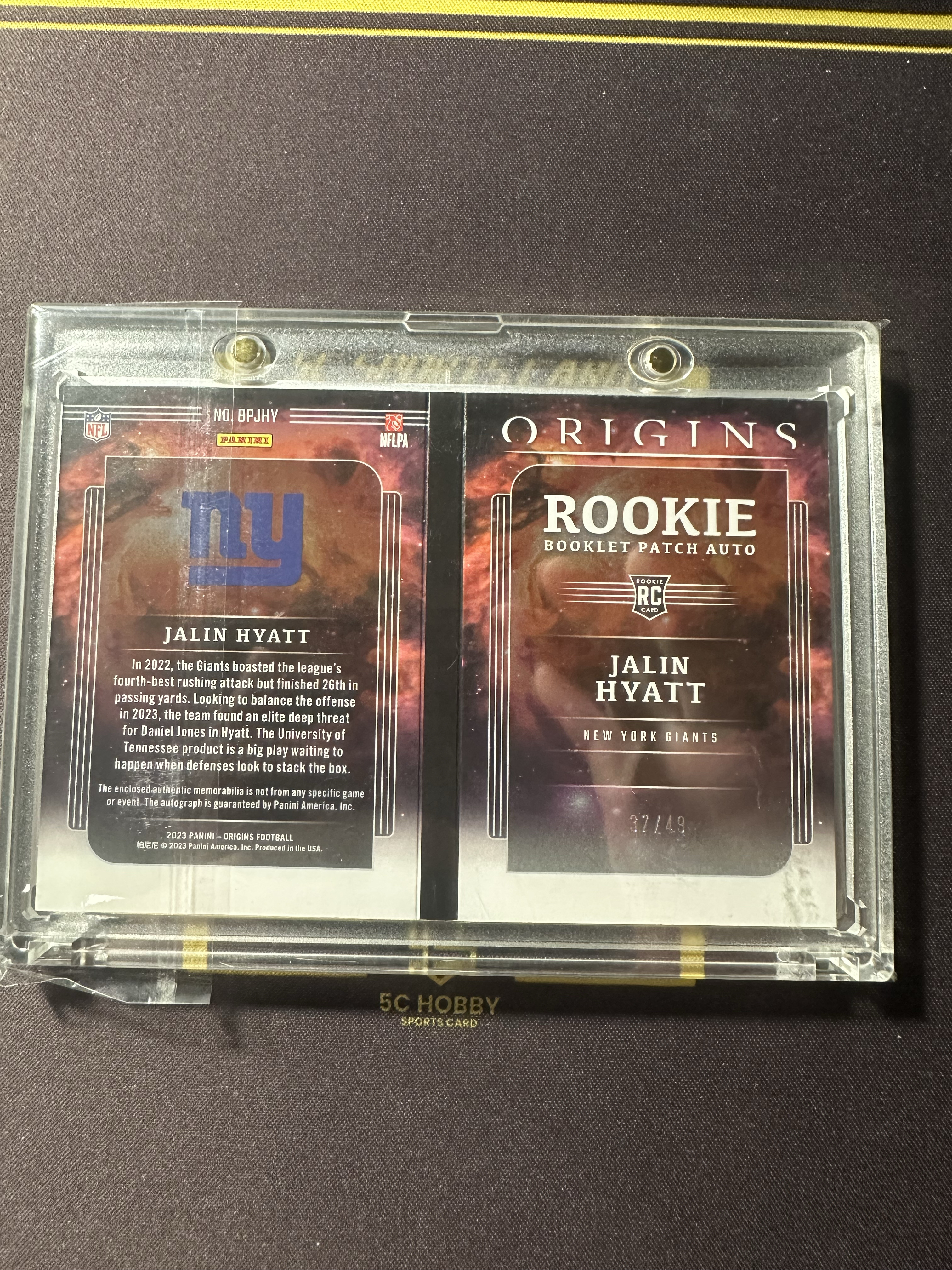 【主演出卡】 2023 panini 橄榄球 playbook 巨人队 Jalin Hyatt 小书 球衣签字 卡品如图 暴力切割 37/49