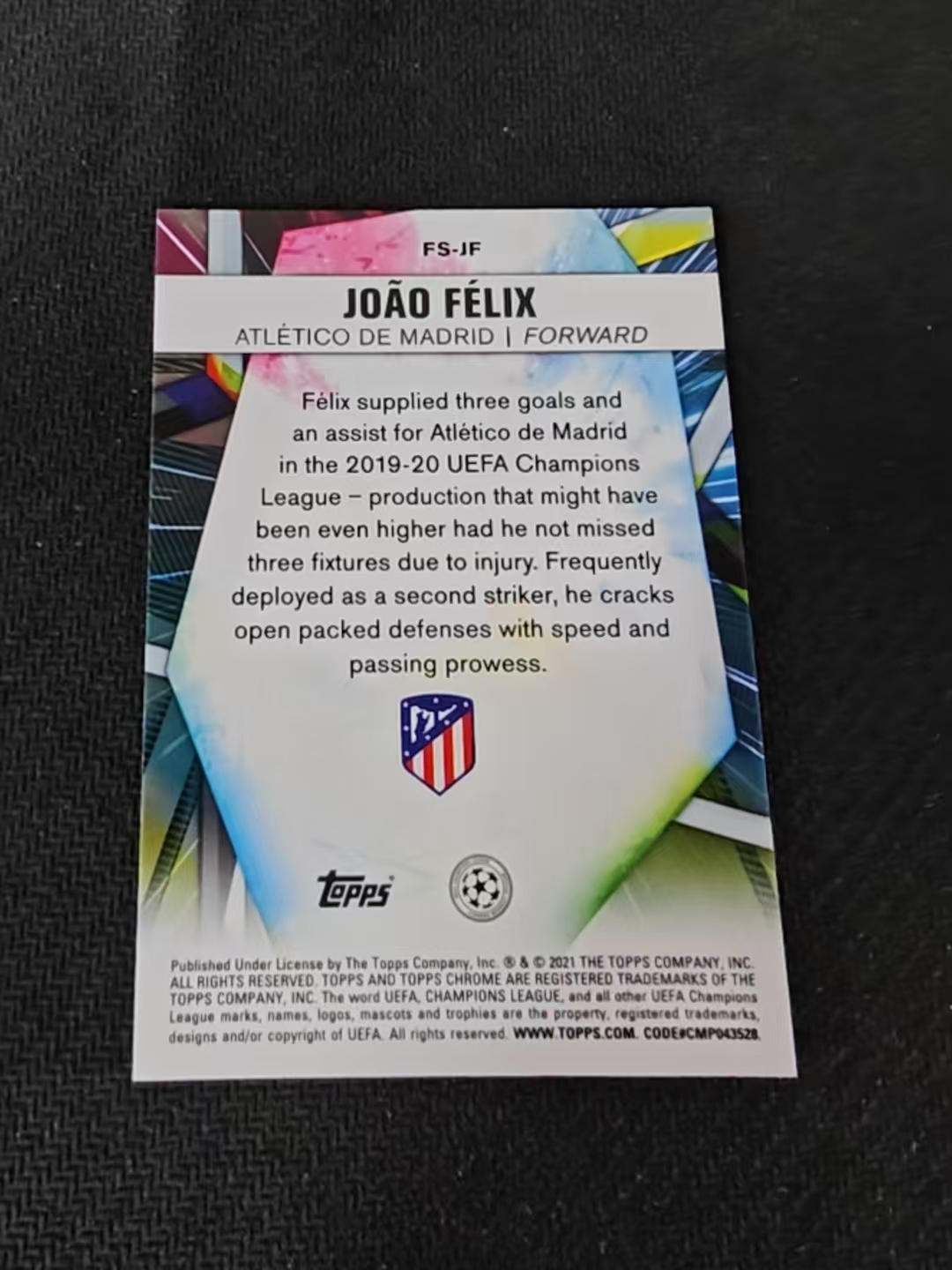 【可合并,不累计】2021 Topps Chrome Joao Felix 欧冠 马竞 菲利克斯 未来之星特卡 银折 不保卡品 介意勿拍