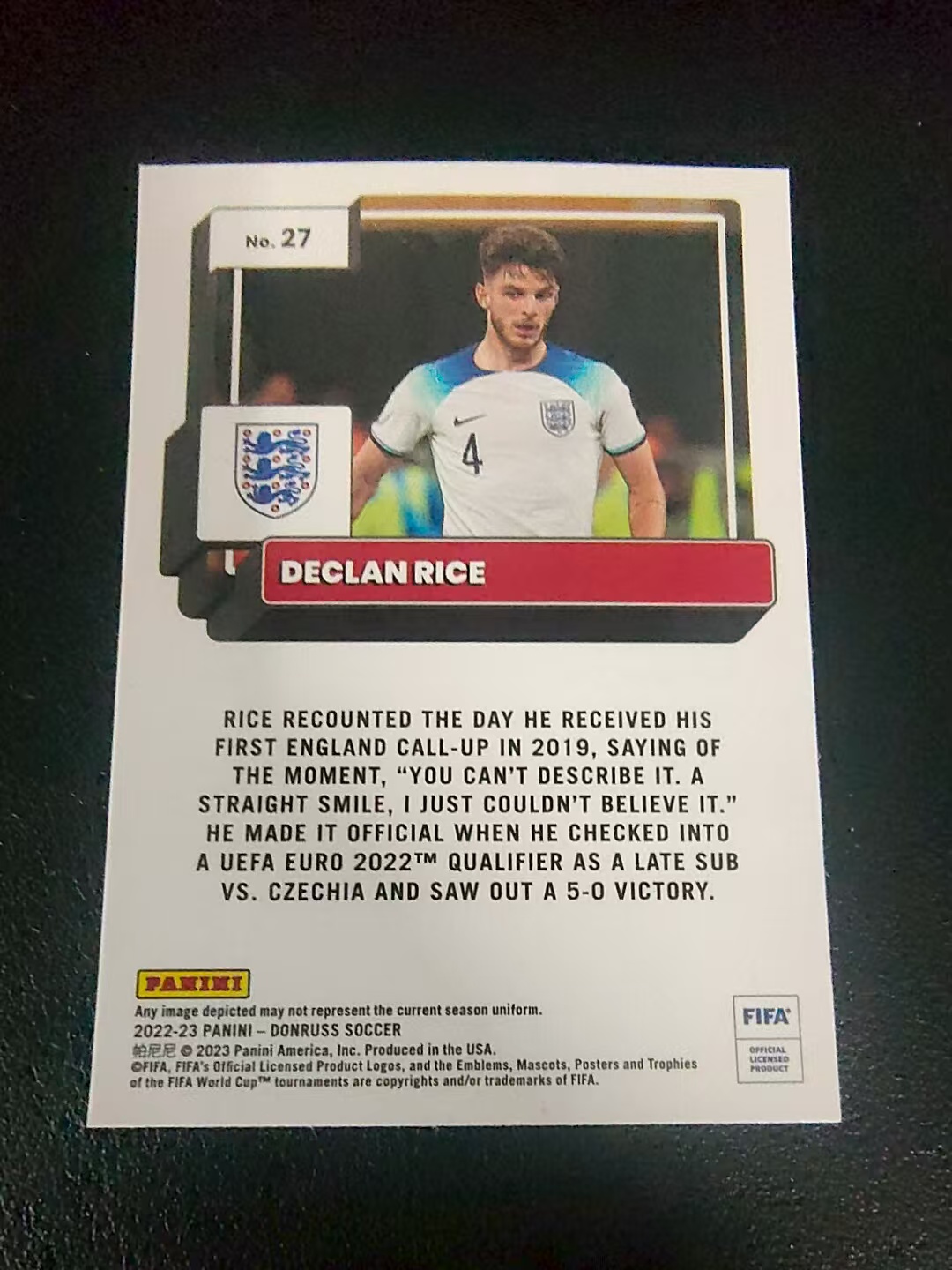 【可合并,不累计】2022-23 Panini Donruss Declan Rice 杜蕾斯 莱斯 英格兰 FIFA 划痕 边角瑕疵 #27