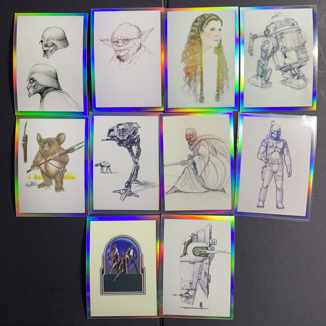 2025 Topps Star Wars 星球大战 达斯维达 莱娅公主 曼达洛人 尤达 机器人R2-D2等 艺术概念设计稿银折特卡10张齐套 2022 Topps Chrome星战Galaxy银河系列