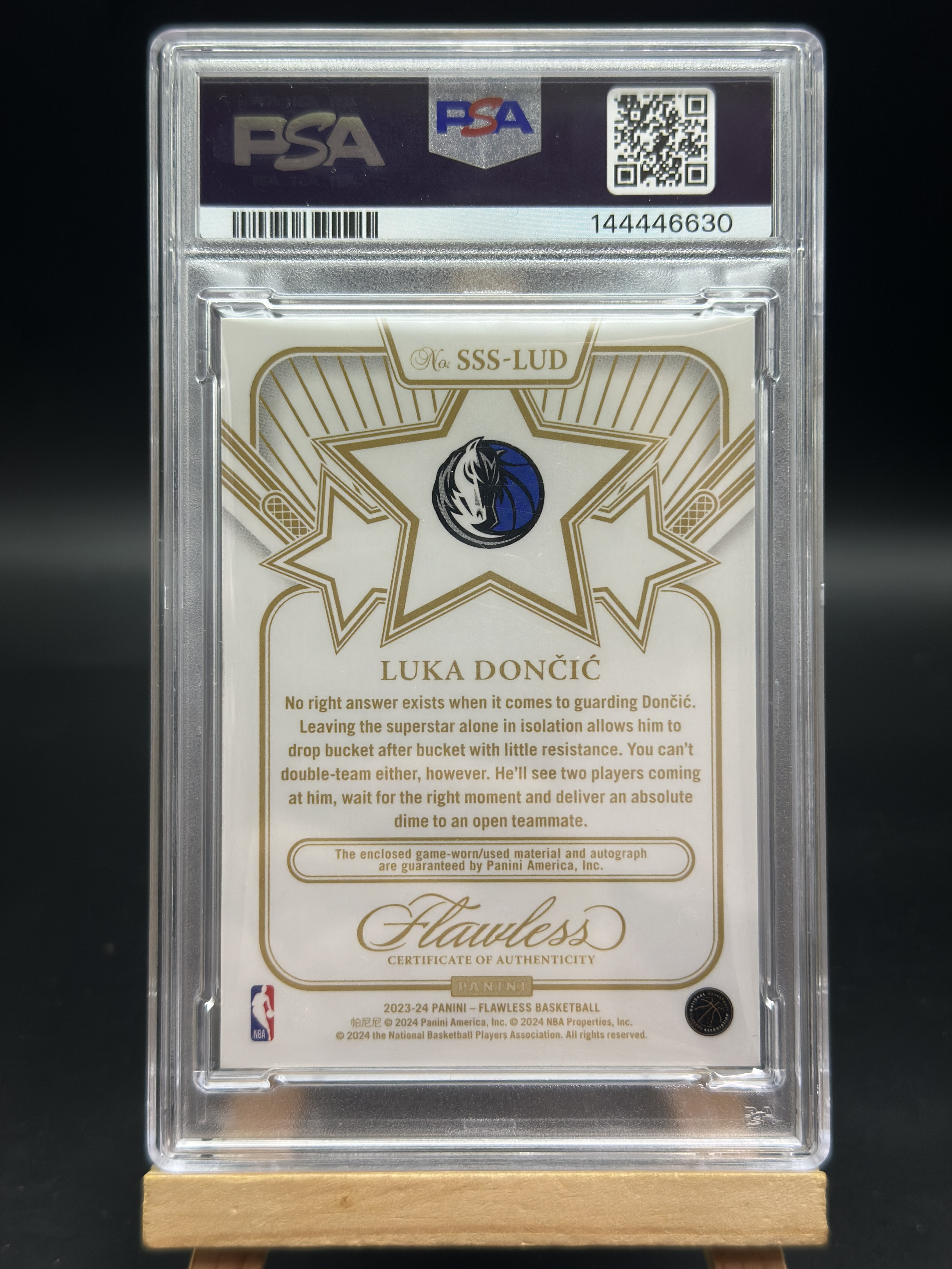 2023-24 Panini Flawless Luka Doncic 手提 湖人 卢卡 东契奇 01/10编 首编 金版 Star Swatch 星星PA SS签 GU落场大窗Patch 卡签 签字 PSA9/10 高分评级卡