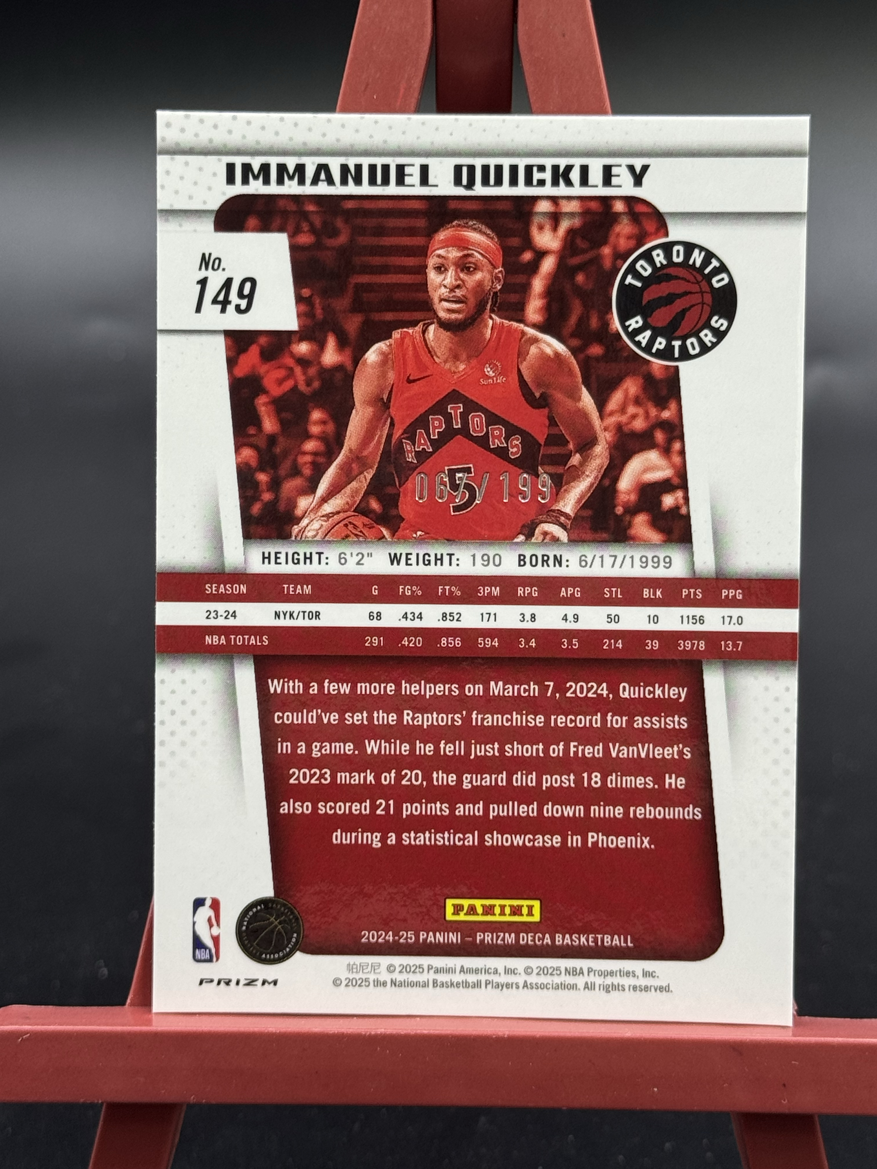 2024-25 Panini Prizm Deca Immanuel Quickley Pz 猛龙 奎克利 067/199编 红折 折射 【优质球星折射专场】Hzo4