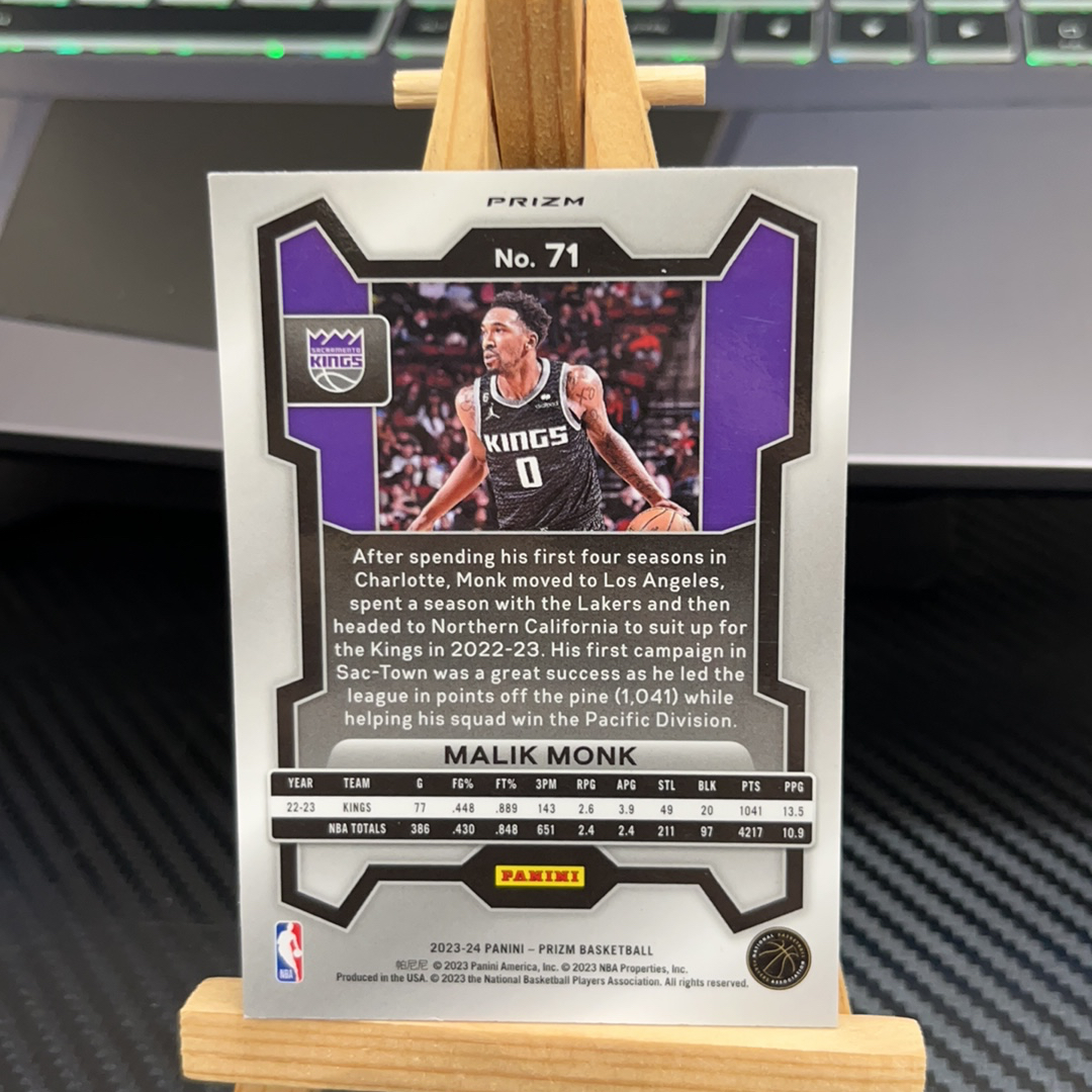 2023-24 Panini Prizm Malik Monk 马利克 蒙克 国王 银折 折射 prizm系列 pz 卡品如图 凑图必备 值得收藏!免费代卖!