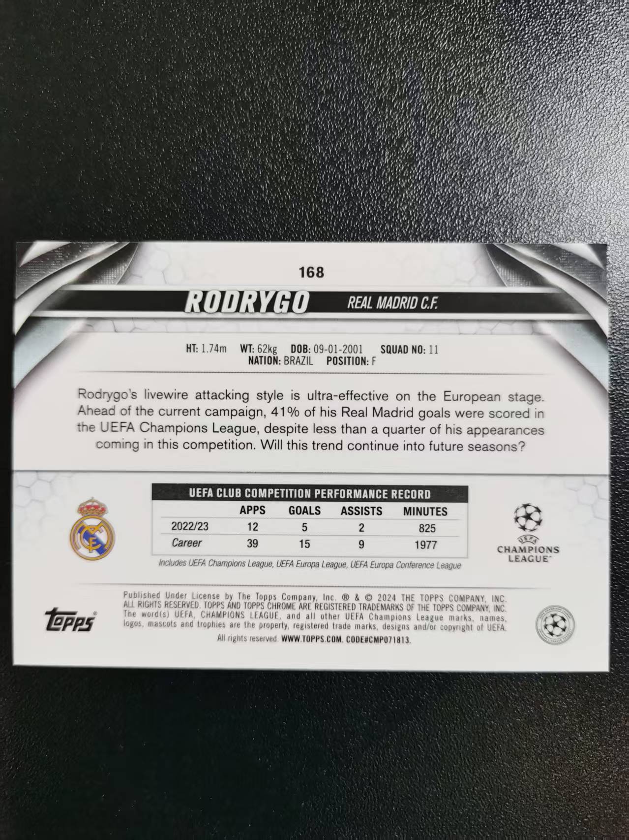2024 Topps Topps Rodrygo 罗德里戈 皇家马德里 巴西 TC欧冠 折射 收藏凑套 卡品如图 免费代拍CC06