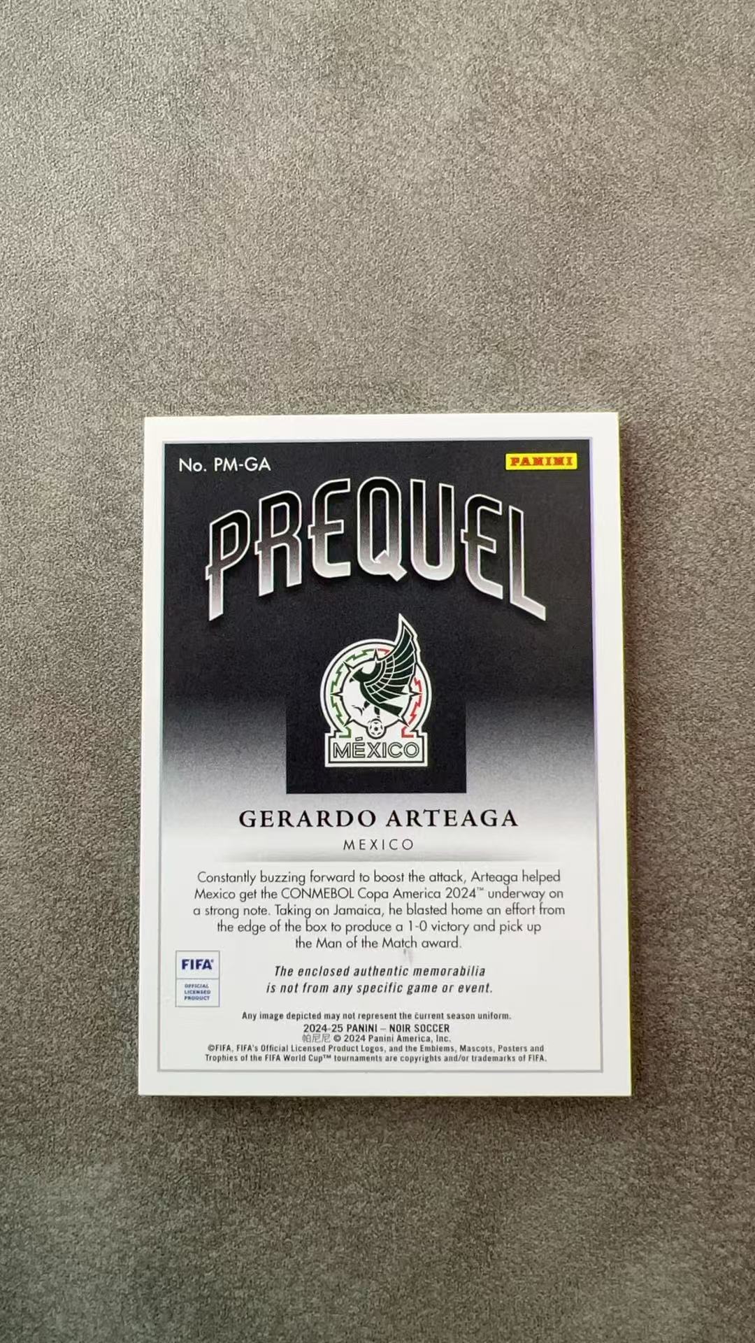6917【330球星卡实体店代卖】2024-25 帕尼尼 NOIR 阿尔特亚加 Gerardo Arteaga 墨西哥 大窗球衣 双色球衣 06/10编 金平行 低编 仅顺丰寄付(HZZZ)