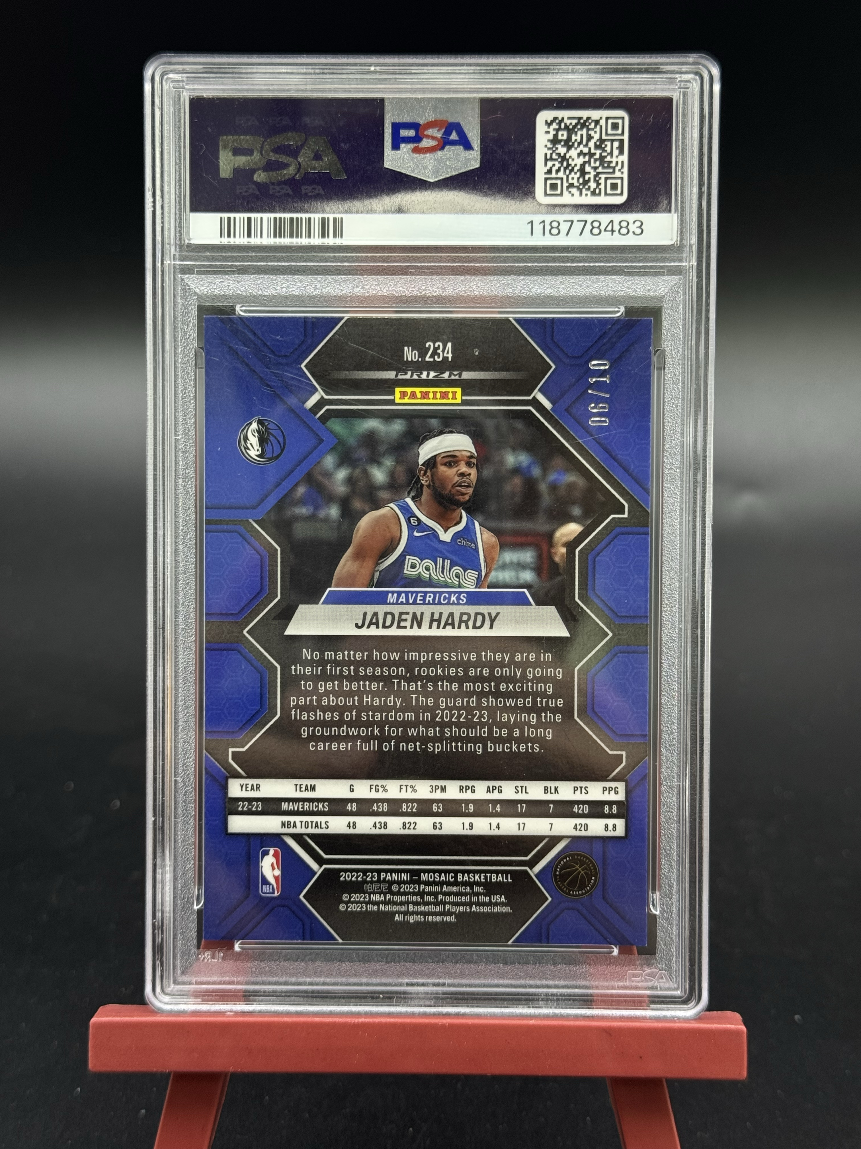 2022-23 Panini Mosaic Jaden Hardy RC 马赛克 贾登 杰登 哈迪 新秀 金波纹折 折射 6/10编 独行侠 PSA9分评级卡 Hzo6