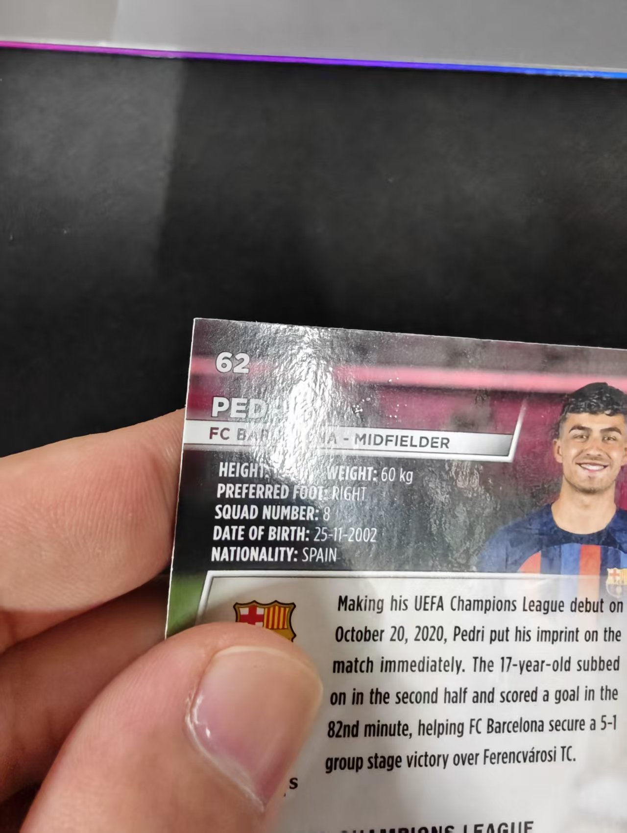 【可合并,不累计】2023 Topps Stadium Club Chrome Pedri 佩德里 金童 佩刀 西班牙 巴萨 欧冠 竞技场 不保卡品 介意勿拍 #62