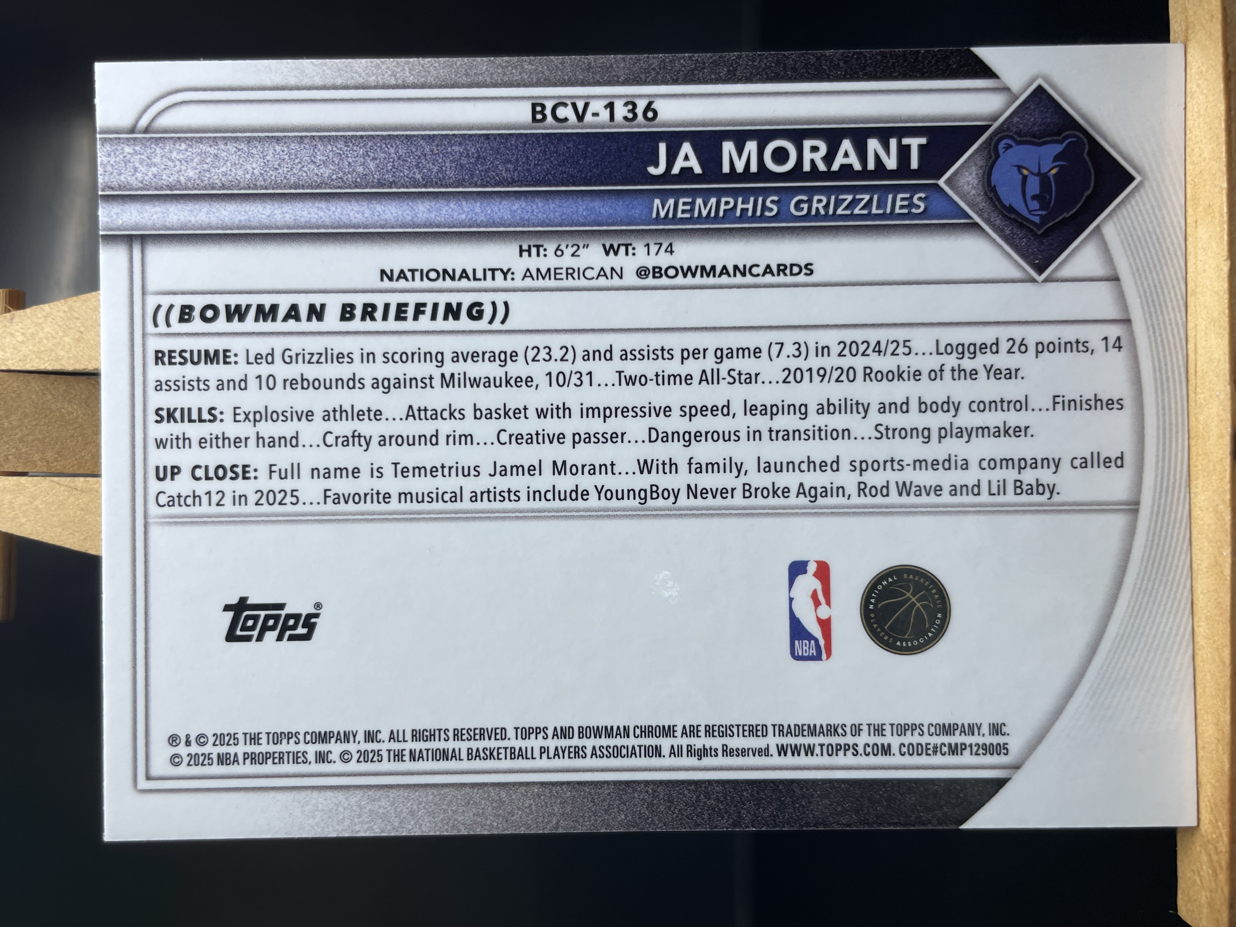 (A8) 2025 TOPPS MOJO折 莫兰特 灰熊 近期大热球星 收藏凑套必备 卡品如图 !!!