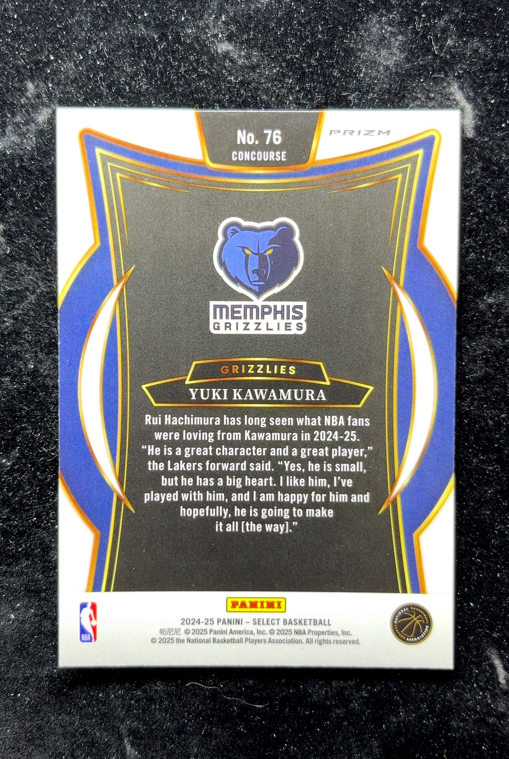 【小白1%代卖】2024 Panini SELECT PRIZM 棱镜 Yuki Kawamura 川村拓实 红碎冰折 折射 新秀 RC 卡品如图 高价值 #76 Memphis 0702