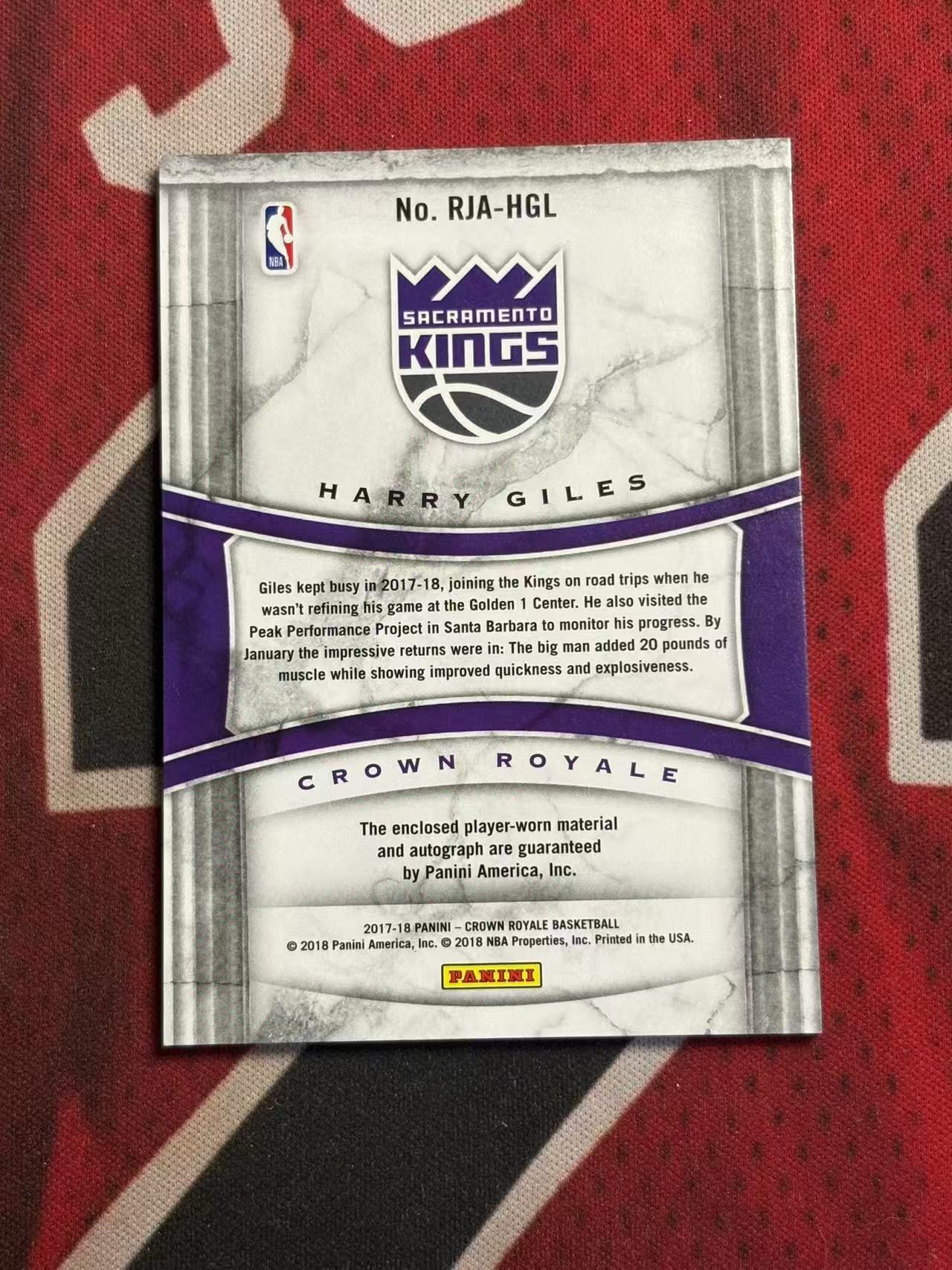 2017-18 PANINI CROWN ROYALE Harry Giles皇冠 国王 新秀RC 哈里贾尔斯 吉尔斯 199编 RJA 新秀亲穿落场球衣物料切割签字卡 实物卡签 【烂臭嘴拍卖】