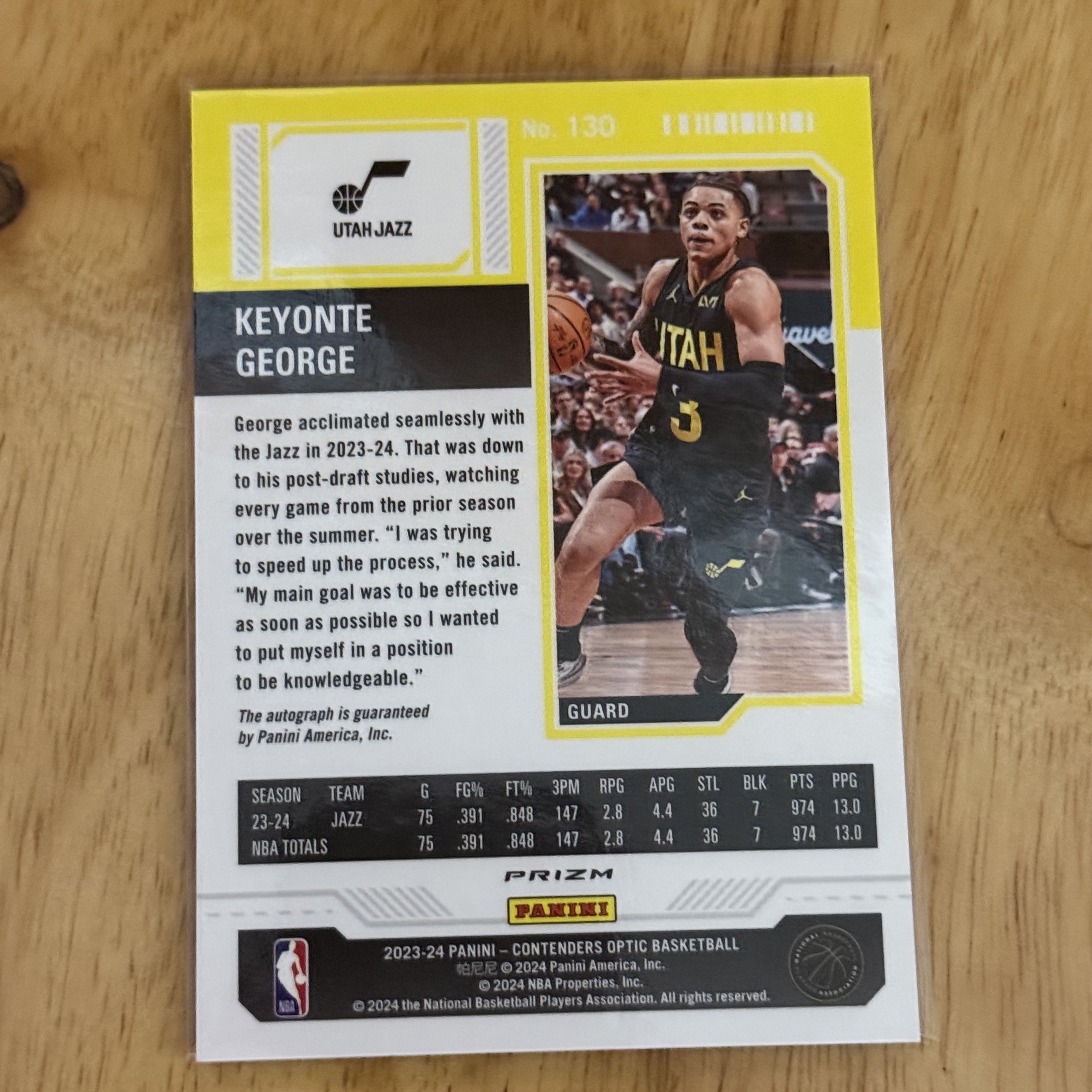 2023-24 Panini Contenders Optic Keyonte George RC #130 新秀 爵士 球票OP 基昂特 乔治 签字 卡签 银折折射 猪猪侠 队友马尔卡宁乐福