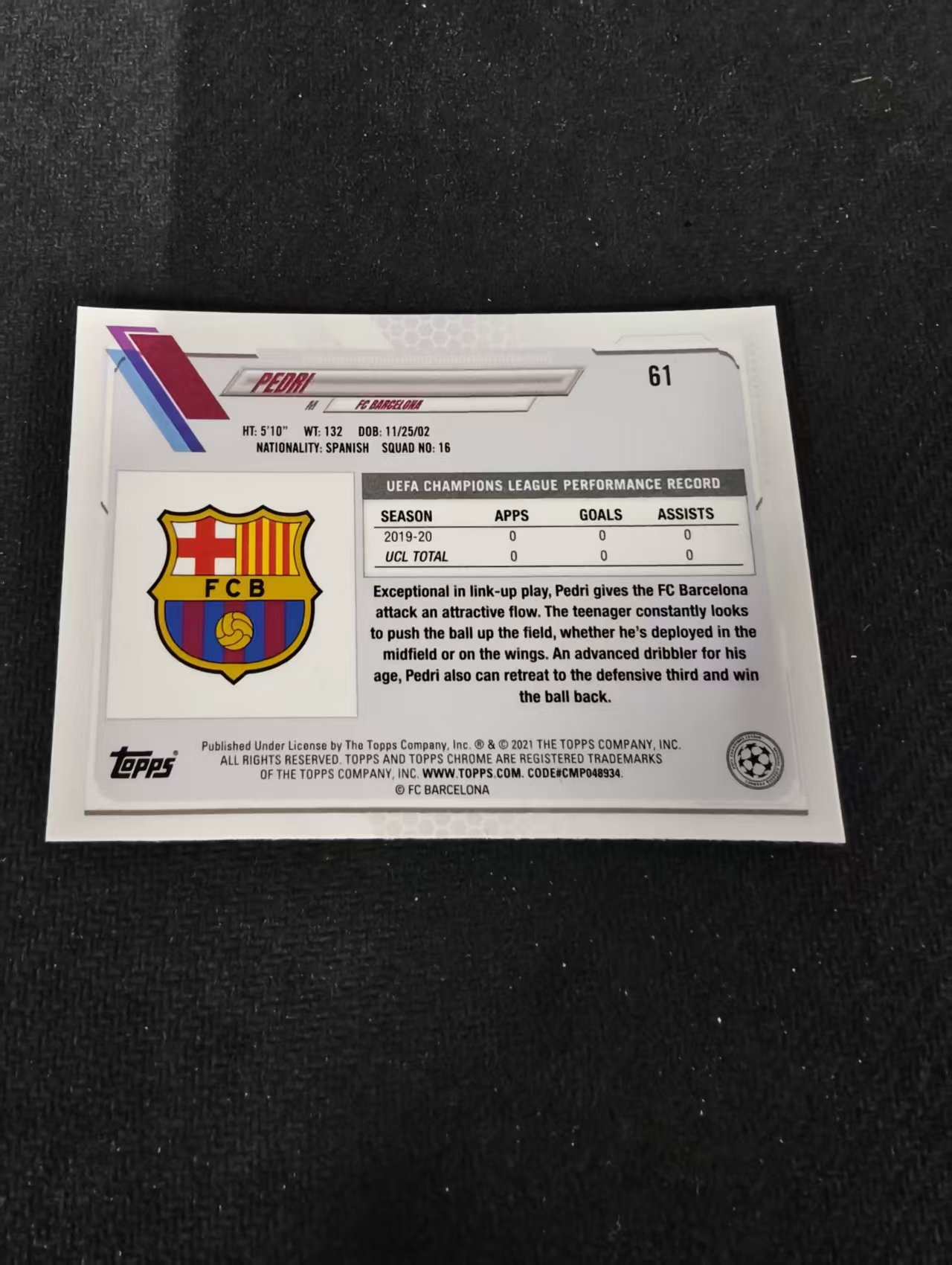 【可合并,不累计】2021 Topps Chrome Pedri RC 欧冠TC 新秀 巴萨 佩德里 不保卡品 介意勿拍 @61