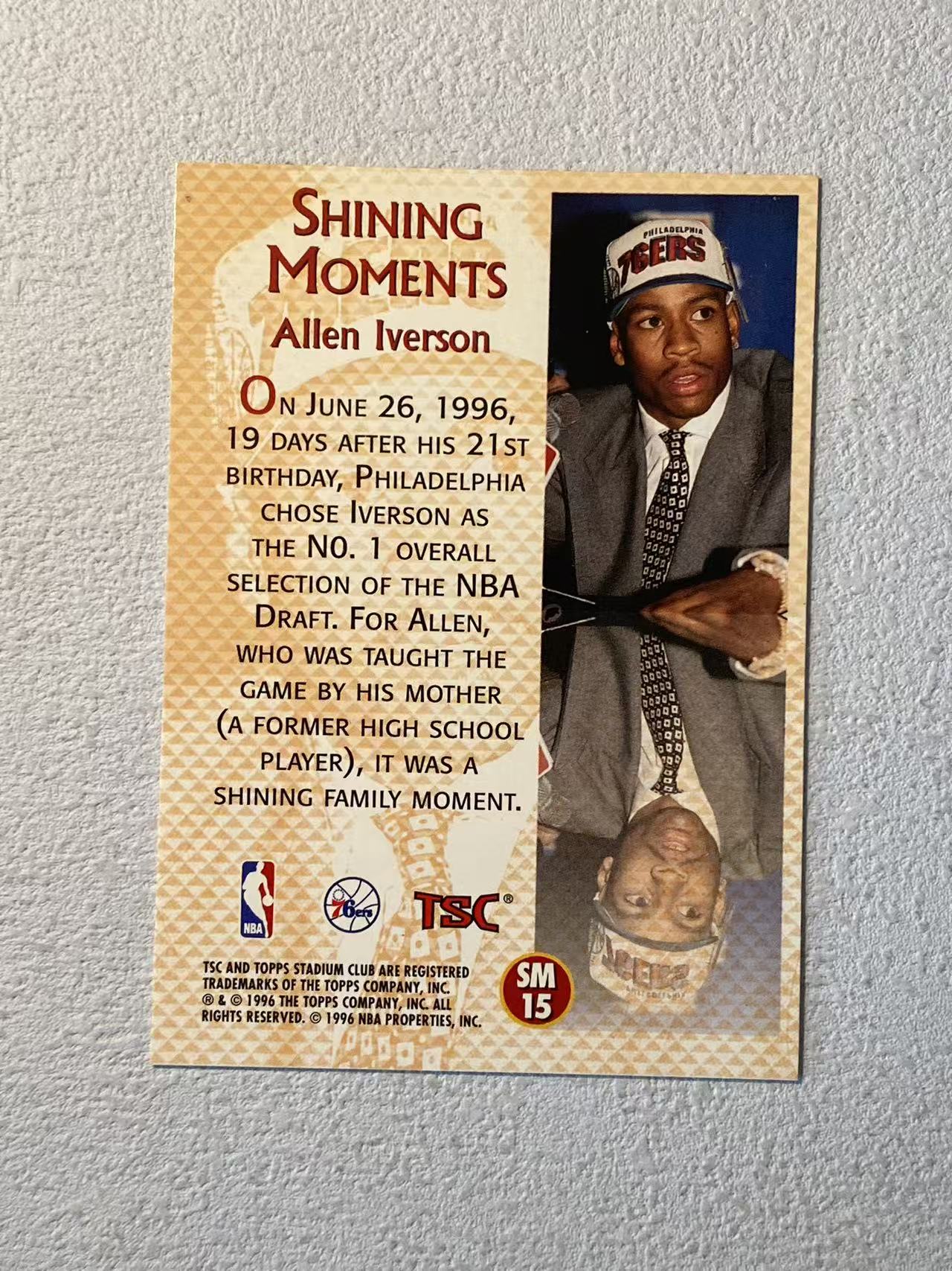 1996 Topps Stadium Club Allen Iverson RC 竞技场 76人 新秀rc 答案 阿伦 艾弗森 ai 新秀特卡 闪版 ssp 稀有老特 收藏必备