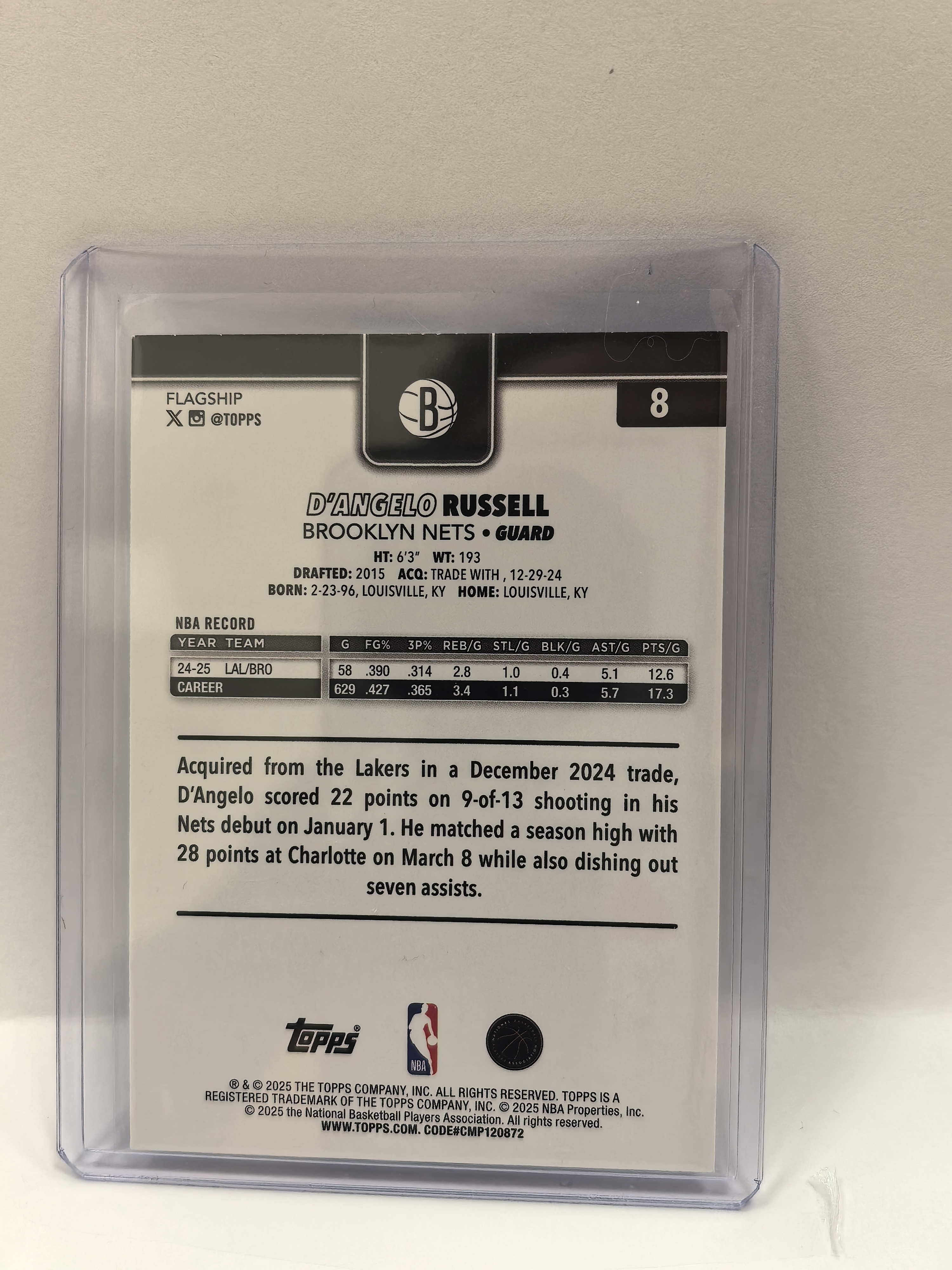 2025 Topps Flagship D'Angelo Russell 德安吉洛 拉塞 篮网 150编 蓝折 收藏必备 瑕疵如图