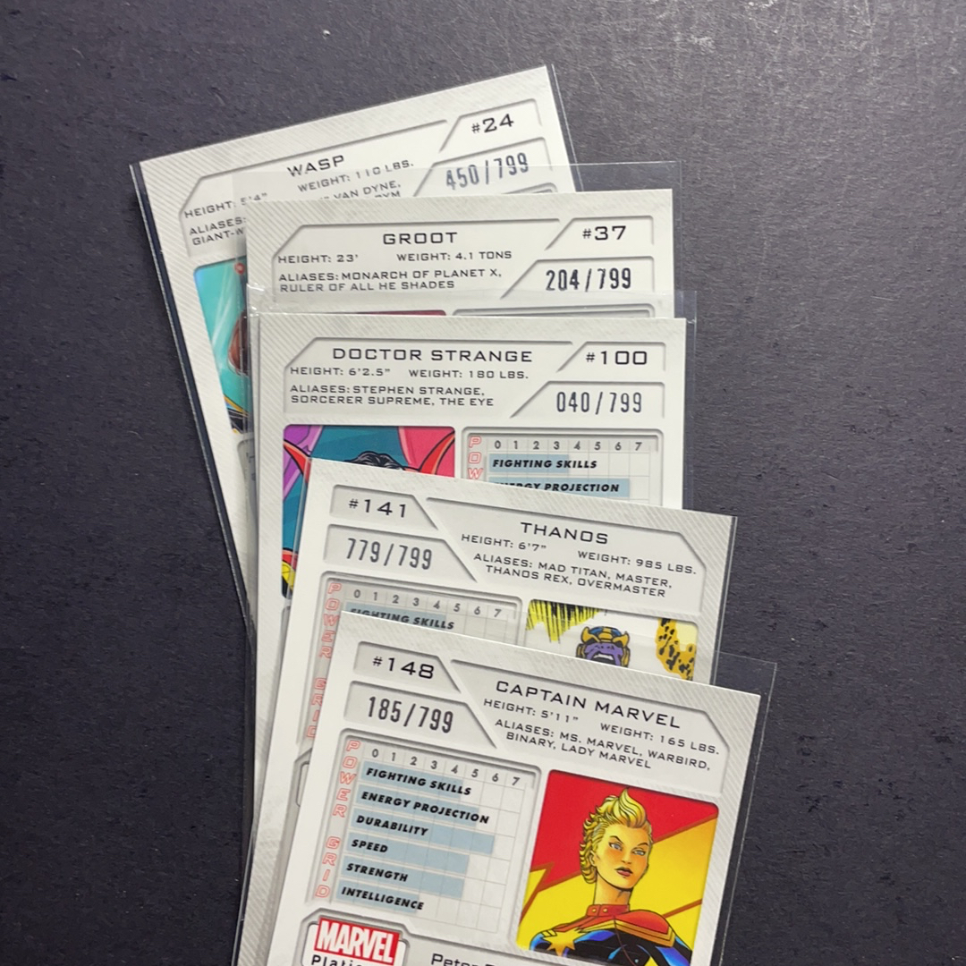 2025 Upper Deck Marvel (MCU) Platinum白金 灭霸 惊奇队长 奇异博士 格鲁特 黄蜂女 青波纹折射799编5张打包 序号如图2 2024 UD漫威漫画铂金 UD折射