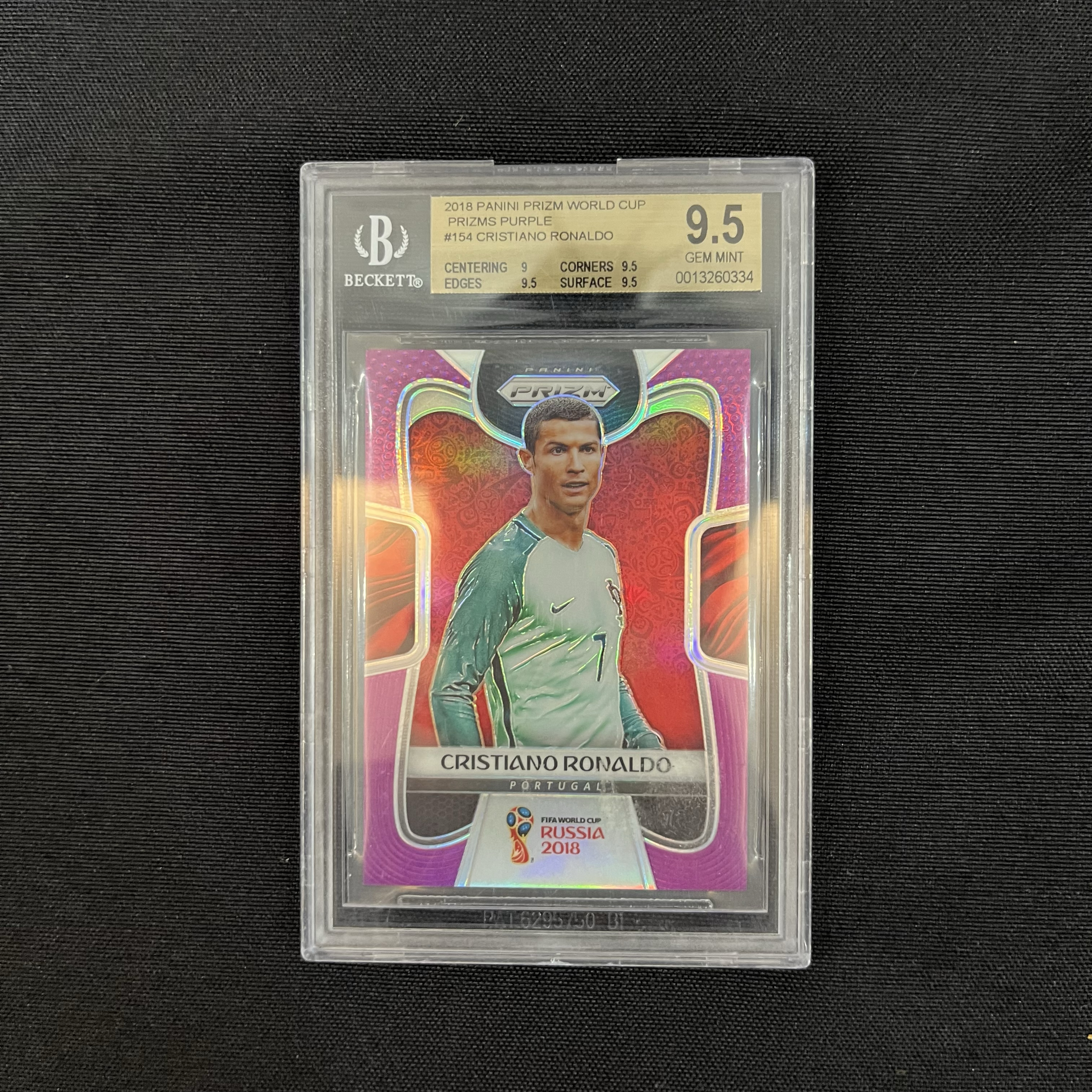 2018 Panini Prizm Cristiano Ronaldo 世界杯Pz c罗 58/99编 紫折。金标BGS9.5。皇家马德里/皇马,曼联,尤文图斯,葡萄牙Goat。卡布达【珞珈拍卖】