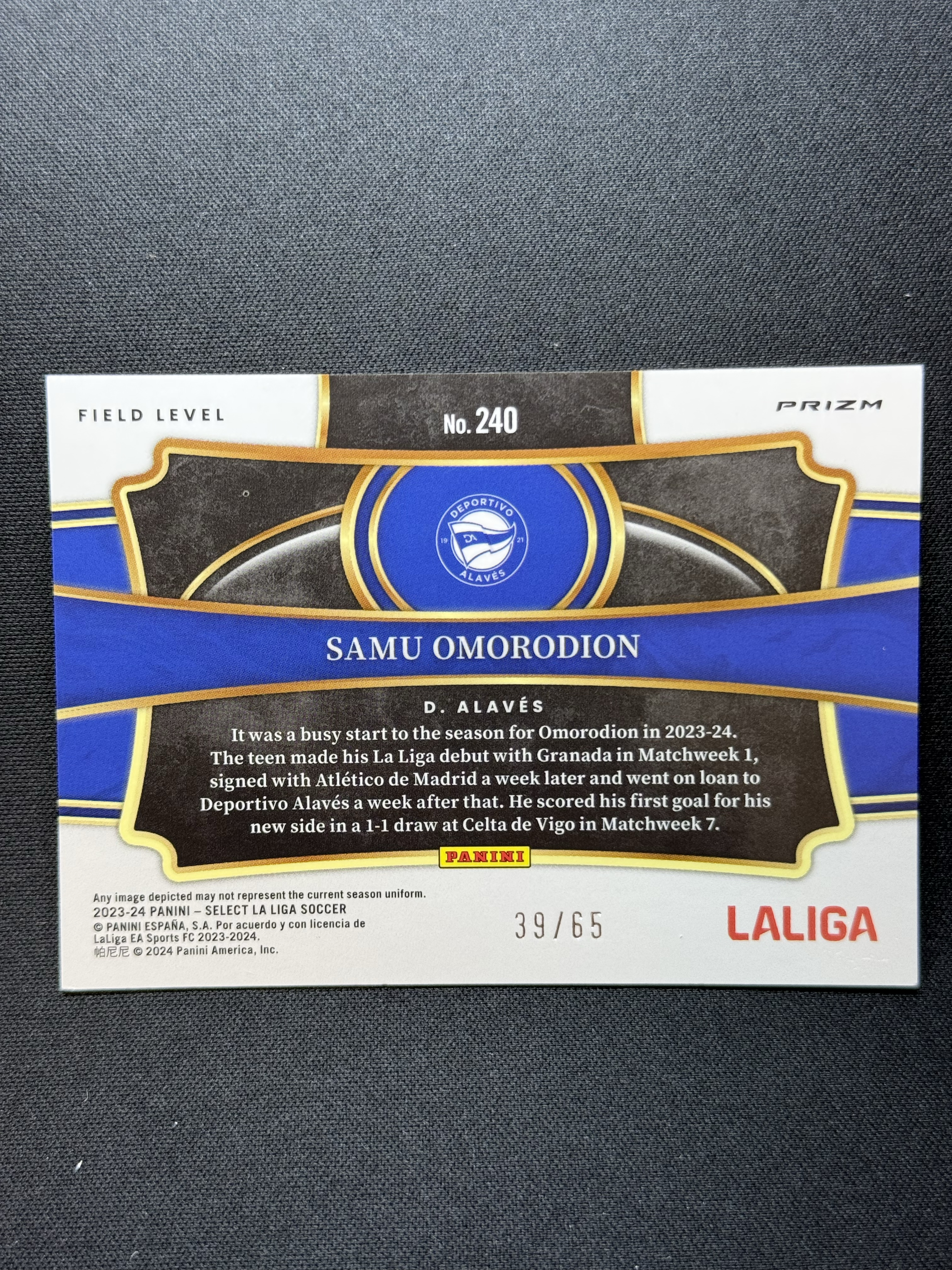 2023-24 Panini Select Samu Omorodion RC 【小贝代拍】西甲 Select 阿尔维斯 大热新秀 萨穆 奥莫罗迪翁 三阶 红波纹折 /65编 瑕疵如图 H EW