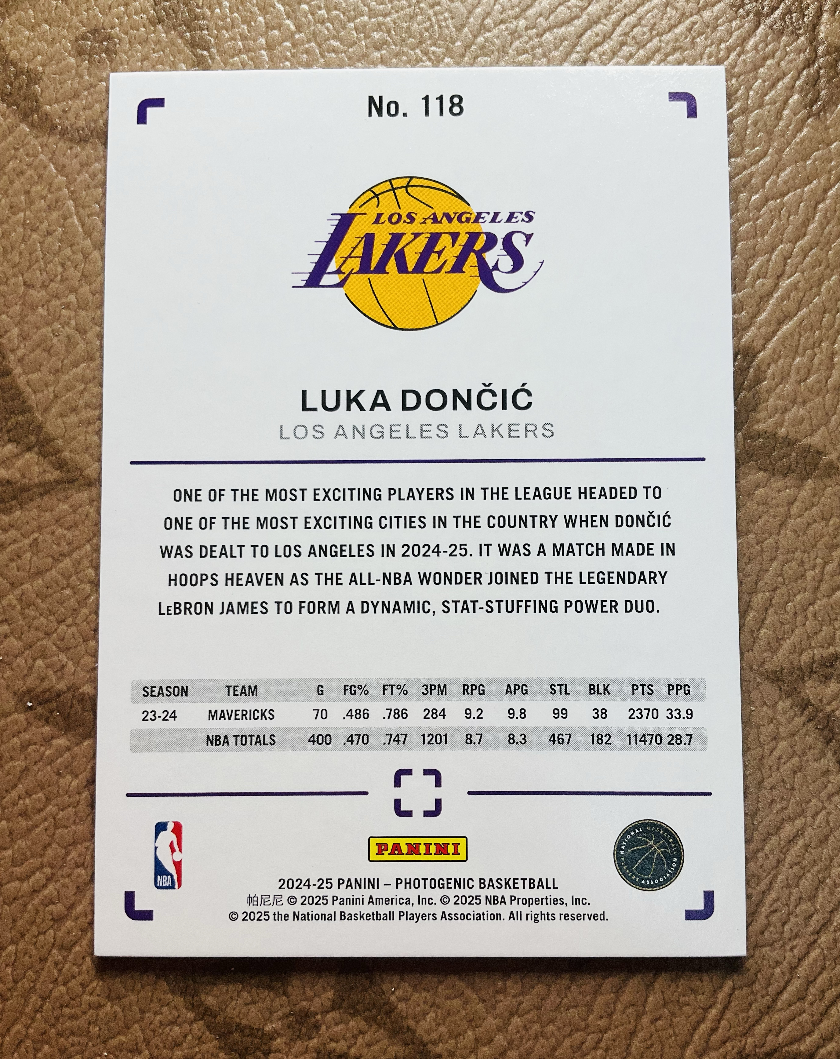 2024-25 Panini Photogenic Luka Doncic 上镜 湖人 卢卡 东契奇 75编 碎冰折 东77 湖人皮base 折射