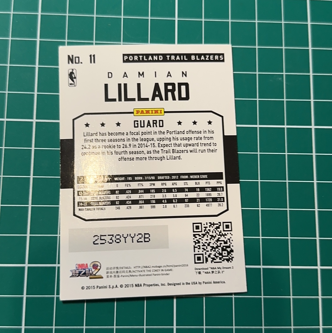 2015-16 Panini Americana Damian Lillard S.p.a. 达米安利拉德 烟花折射 折射特卡 精美选图 多年老卡 绝版卡 稀有大比例