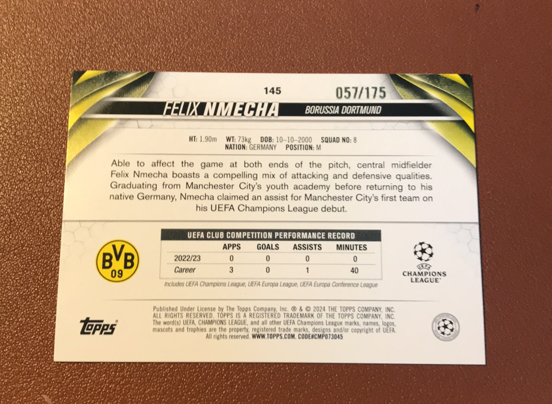 2024 Topps other Felix Nmecha 恩梅查 175编 多特 卡品如图 一天一快递不累计M501