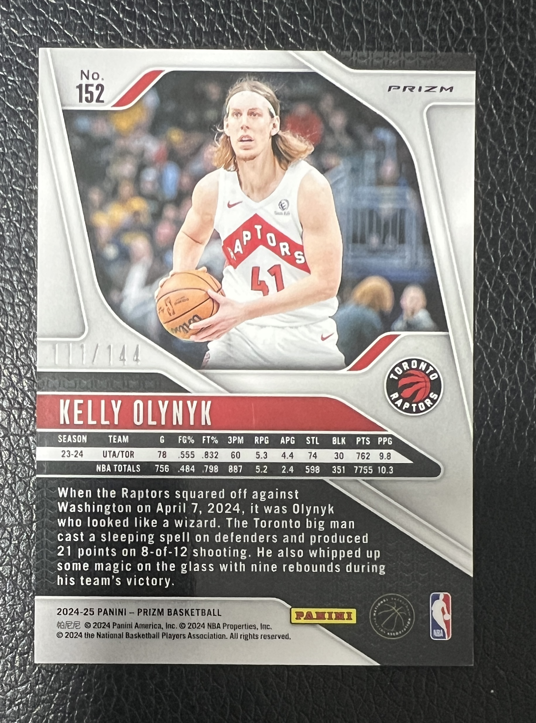 2024-25 Panini Prizm Kelly Olynyk Pz 猛龙 凯利 奥利尼克 蓝碎点折射 144编 卡品如图