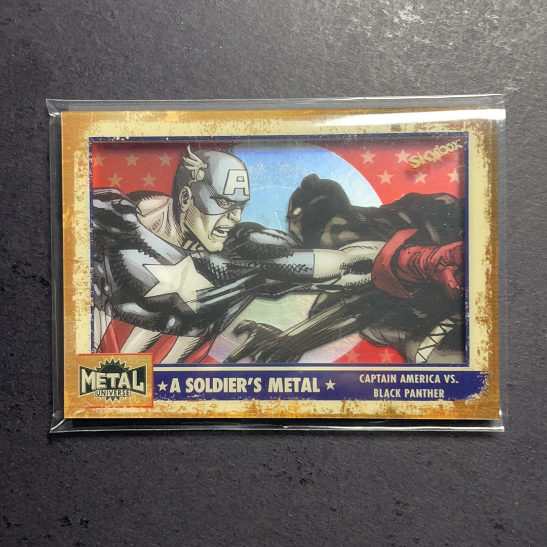 2024 SkyBox Marvel (MCU) 复仇者联盟 美国队长vs黑豹 大比例插放 箱货 战士的徽章沙盒特卡 序号SM6 2024 UD漫威漫画Metal Universe复联系列