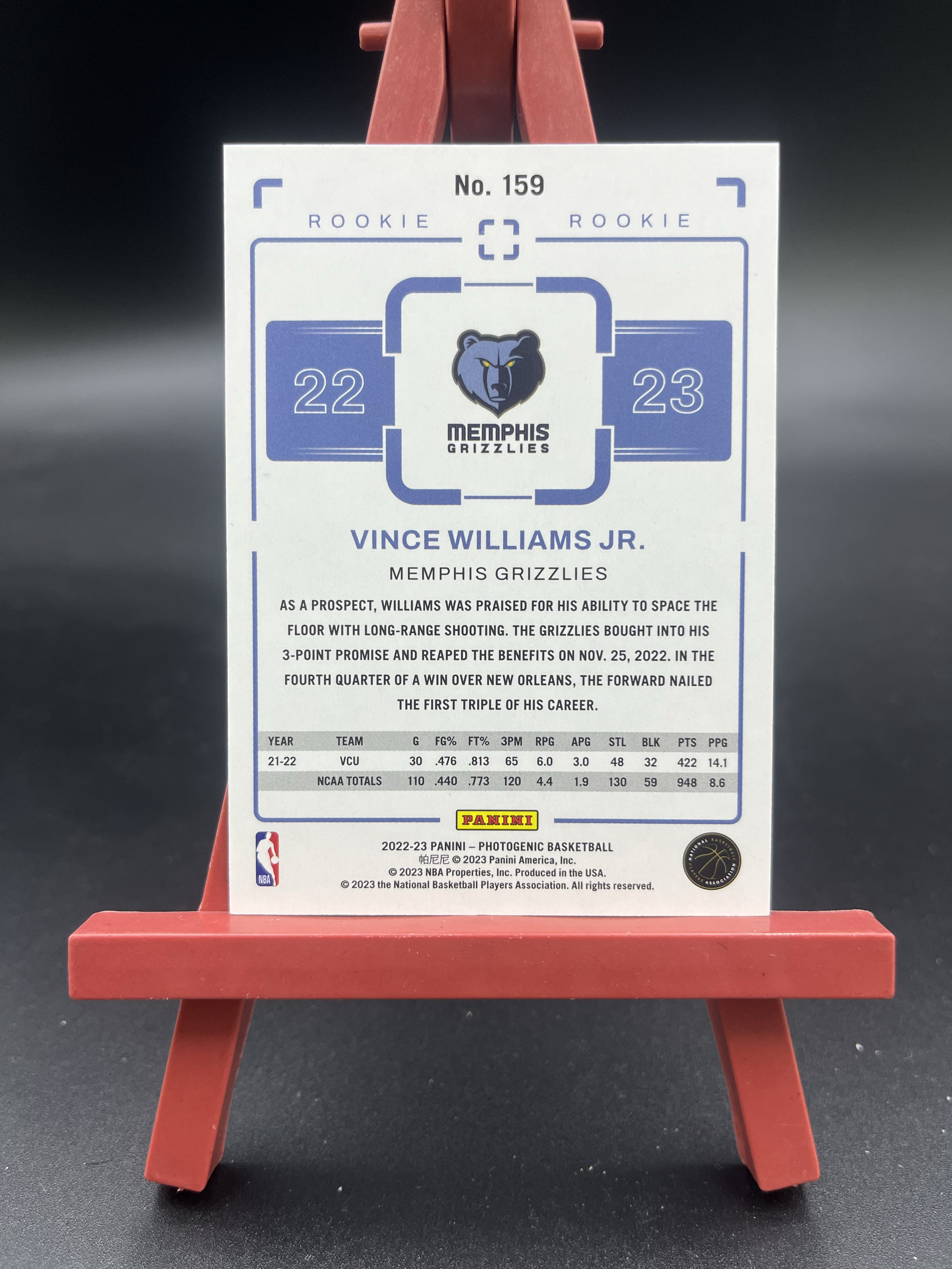 2022-23 Panini PhotoGenic Vince Williams Jr. RC 462/999编 上镜 新秀 文斯 威廉姆斯 灰熊 卡品如图【优质新秀专场】04WZ