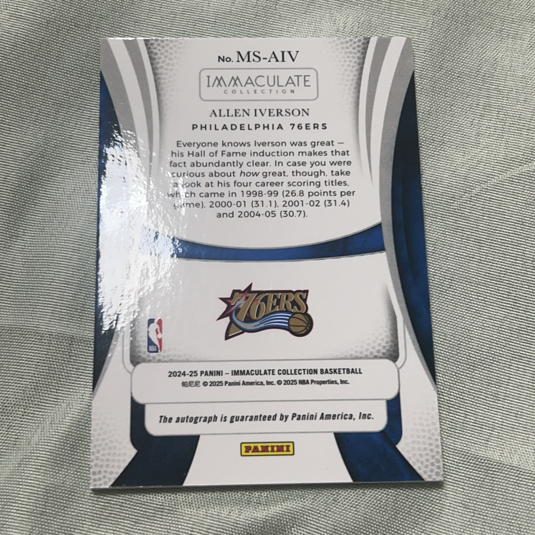 2024-25 Panini Immaculate Allen Iverson 阿伦 艾弗森 答案 09/49编 签字 卡签 里程碑 IMM 76人 篮球 瑕疵如图