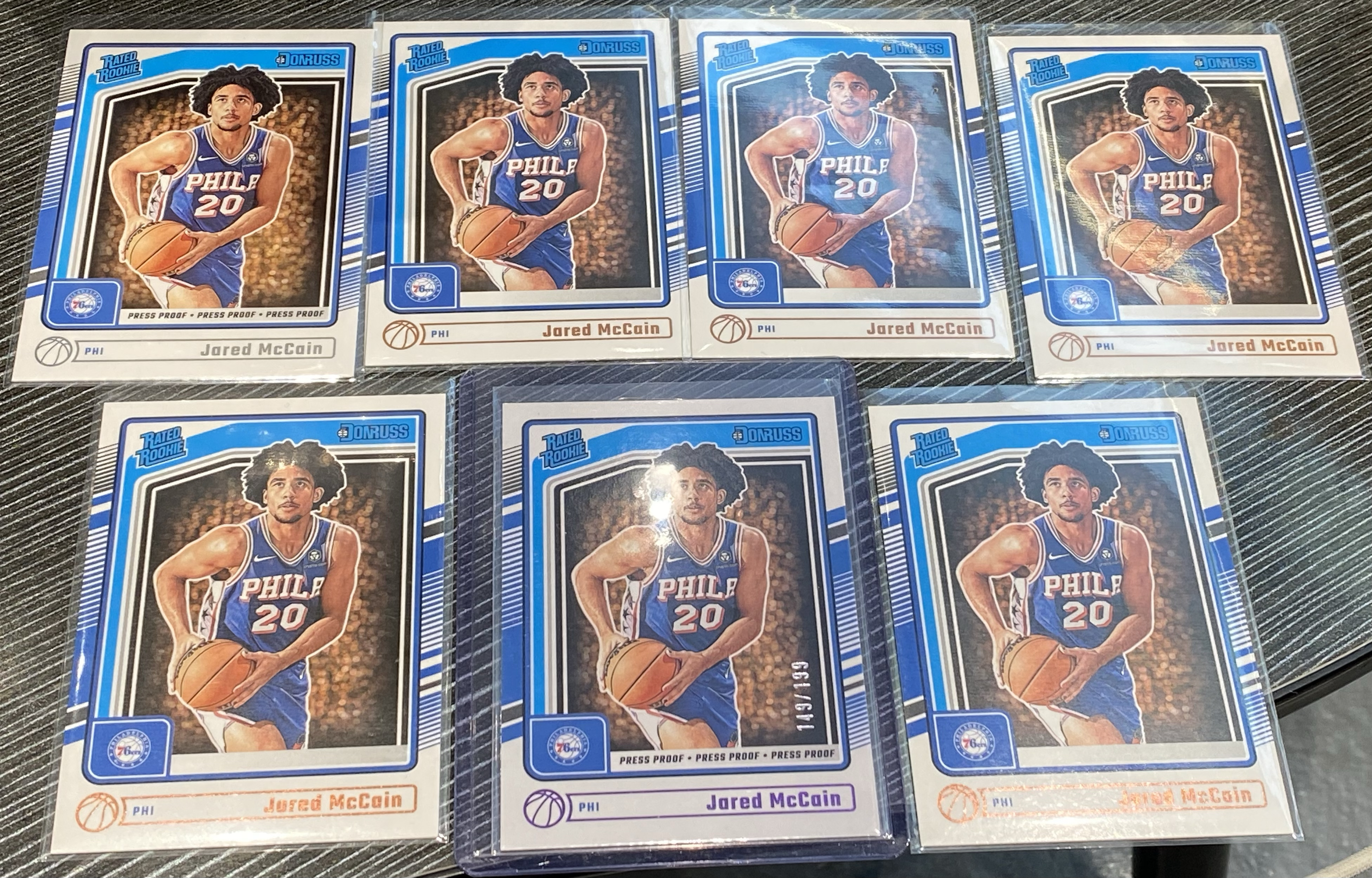 2024-25 【靓星代拍】 Donruss Jared McCain RC 7张新秀Lot杜蕾斯 146/199编 76人 贾里德 麦凯恩 魔仙哥 紫平行+金平行+银平行 卡品如图 专收凑套必备#火