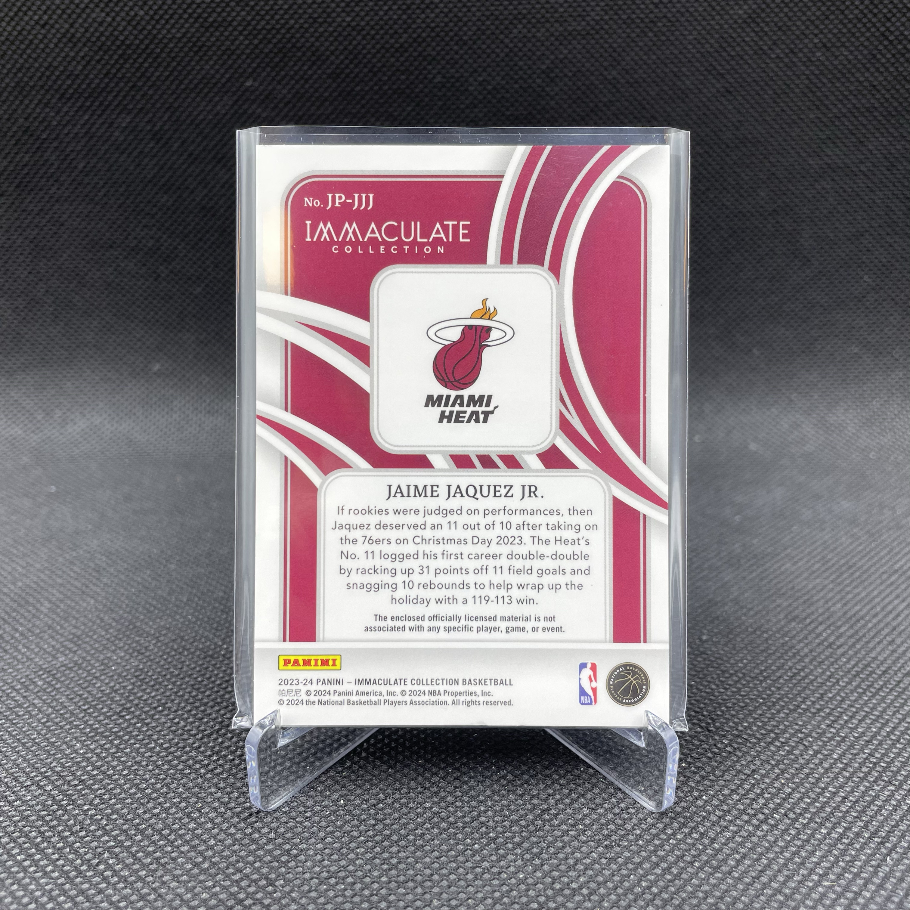 2023-24 Panini Immaculate Jaime Jaquez Jr. RC 热火 新秀 小海梅 哈克斯 13/25编 球衣Patch 大窗暴力三色字母 Team Logo 品如图 Yo