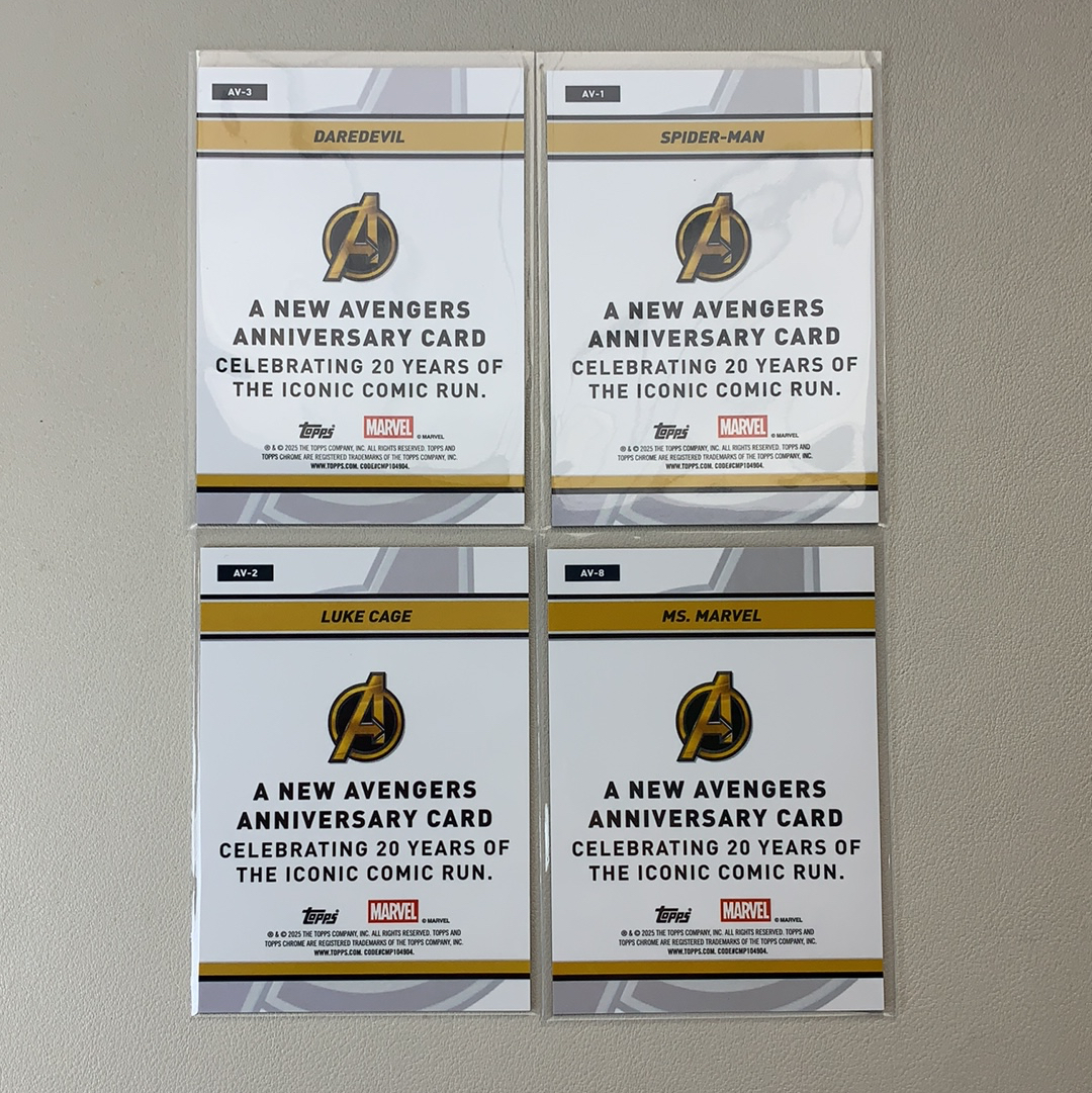 【弈卡代拍】2025 Topps Chrome Marvel 元年漫威TC 复仇者联盟 银折 The New Avengers特卡 20周年 蜘蛛侠 夜魔侠等 4张 打包 品相如图 凑套必备 哈拉