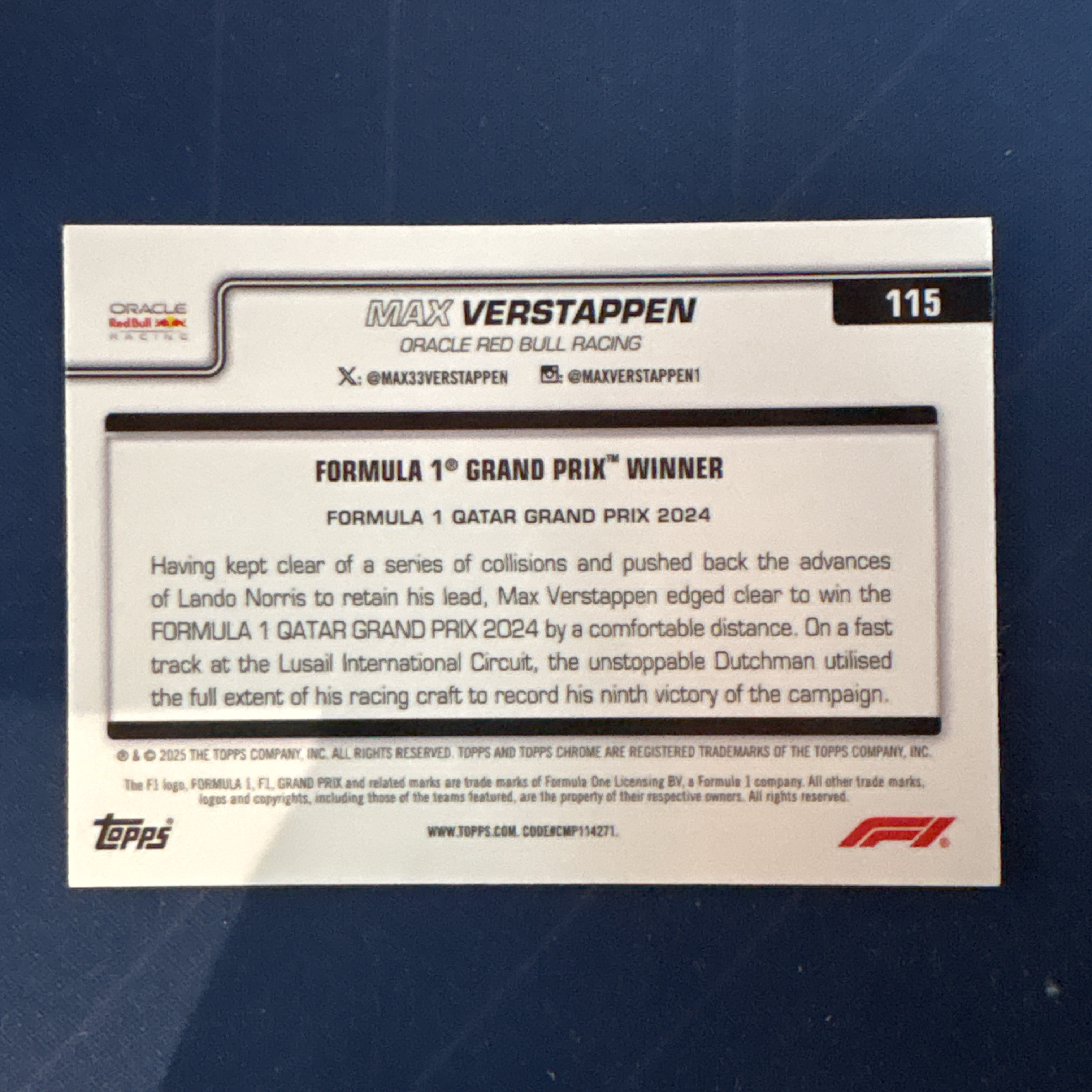 2025 Topps Chrome Max Verstappen 【爆爆代卖】F1 75周年 马克斯 维斯塔潘 黑白方格旗 棋盘折 格子折 折射 红牛车队 卡塔尔大奖赛 专收必备 卡品如图 #冷哥