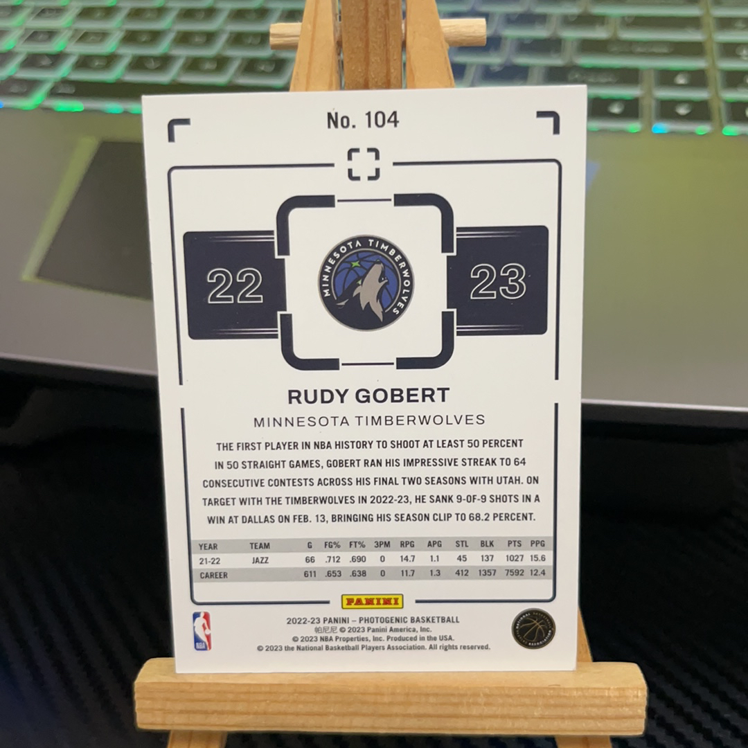 2022-23 Panini PaniniPhotoGenicNBA Rudy Gobert 鲁迪 戈贝尔 森林狼 上镜系列 卡品如图 瑕疵看图 凑图必备 值得收藏!
