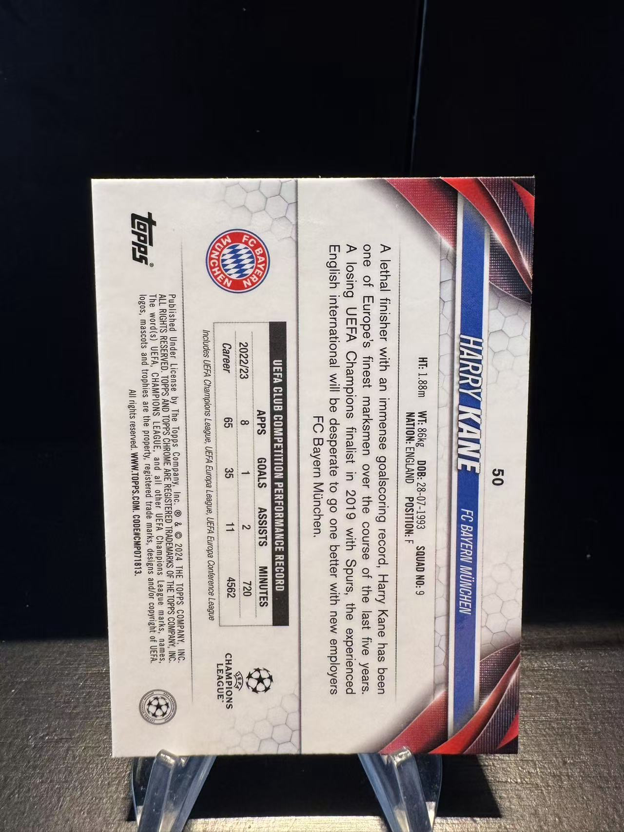 龖 2023-24 Topps Chrome Harry Kane 哈里 凯恩 拜仁慕尼黑 15/25编 橙折 特卡 折射 base 卡品如图 MJ002D