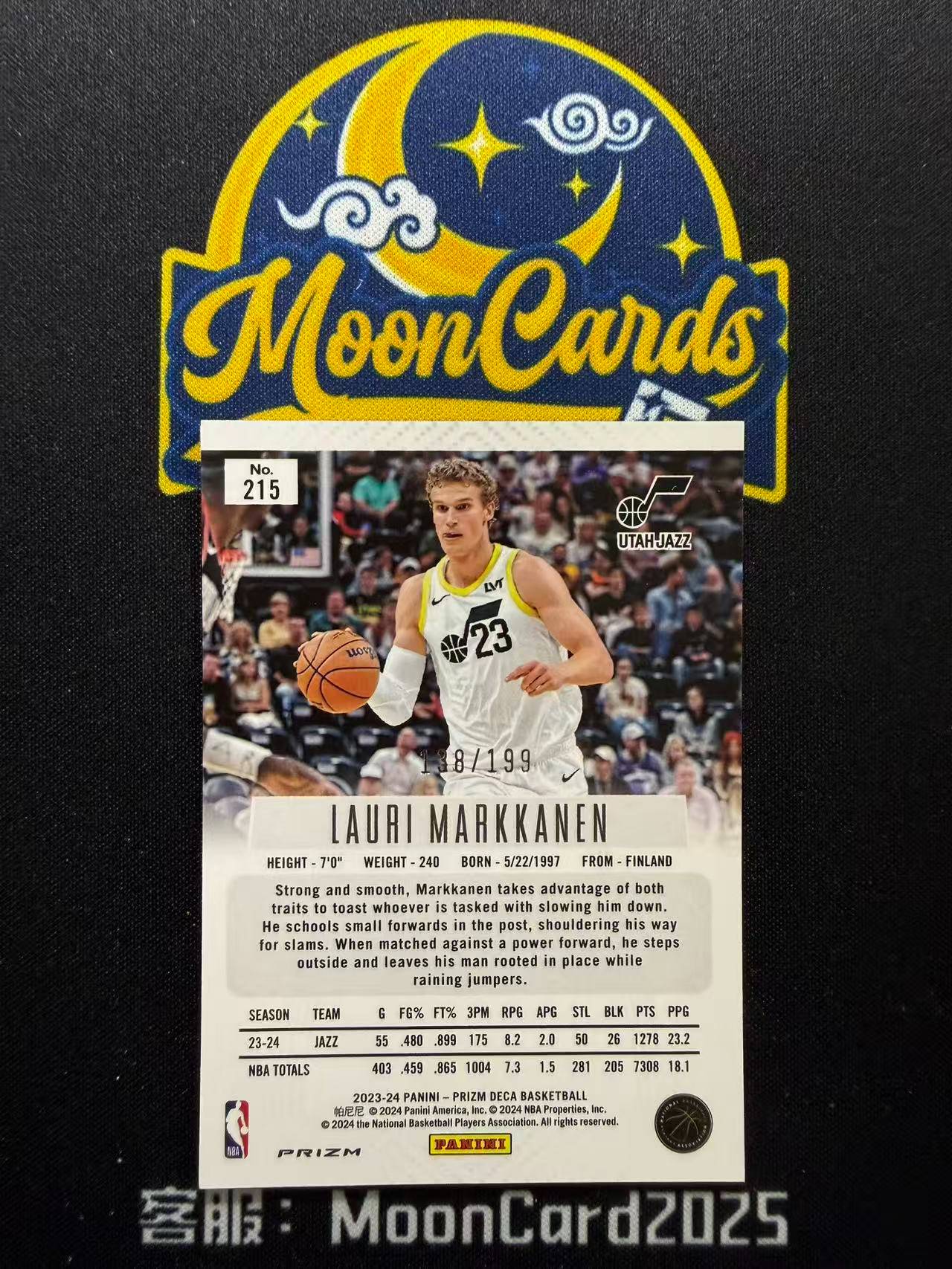 【梦卡拍卖】 2024-25 Panini Prizm LAURI MARKKANEN 劳里 马尔卡宁 199编 折射 DECA PZ 细节如图 #Ci# 简单起飞
