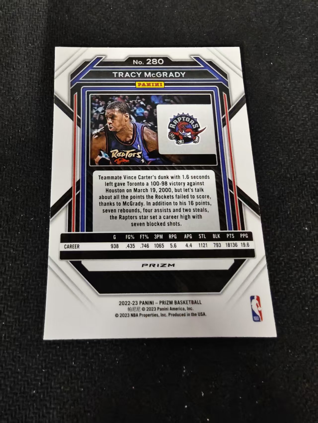 2022-23 Panini Prizm Tracy McGrady PZ 特雷西 麦克格雷迪 麦迪 猛龙 脉冲折 PZ 划痕 边角瑕疵 #280