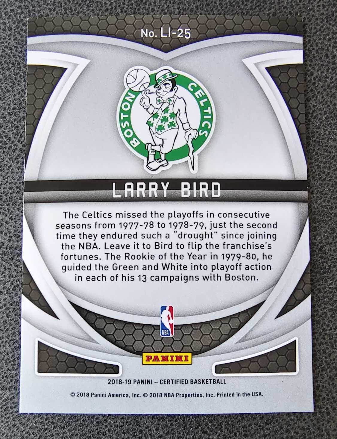 2018-19 Panini Certified Larry Bird 卫生巾 凯尔特人 拉里 伯德 大鸟
