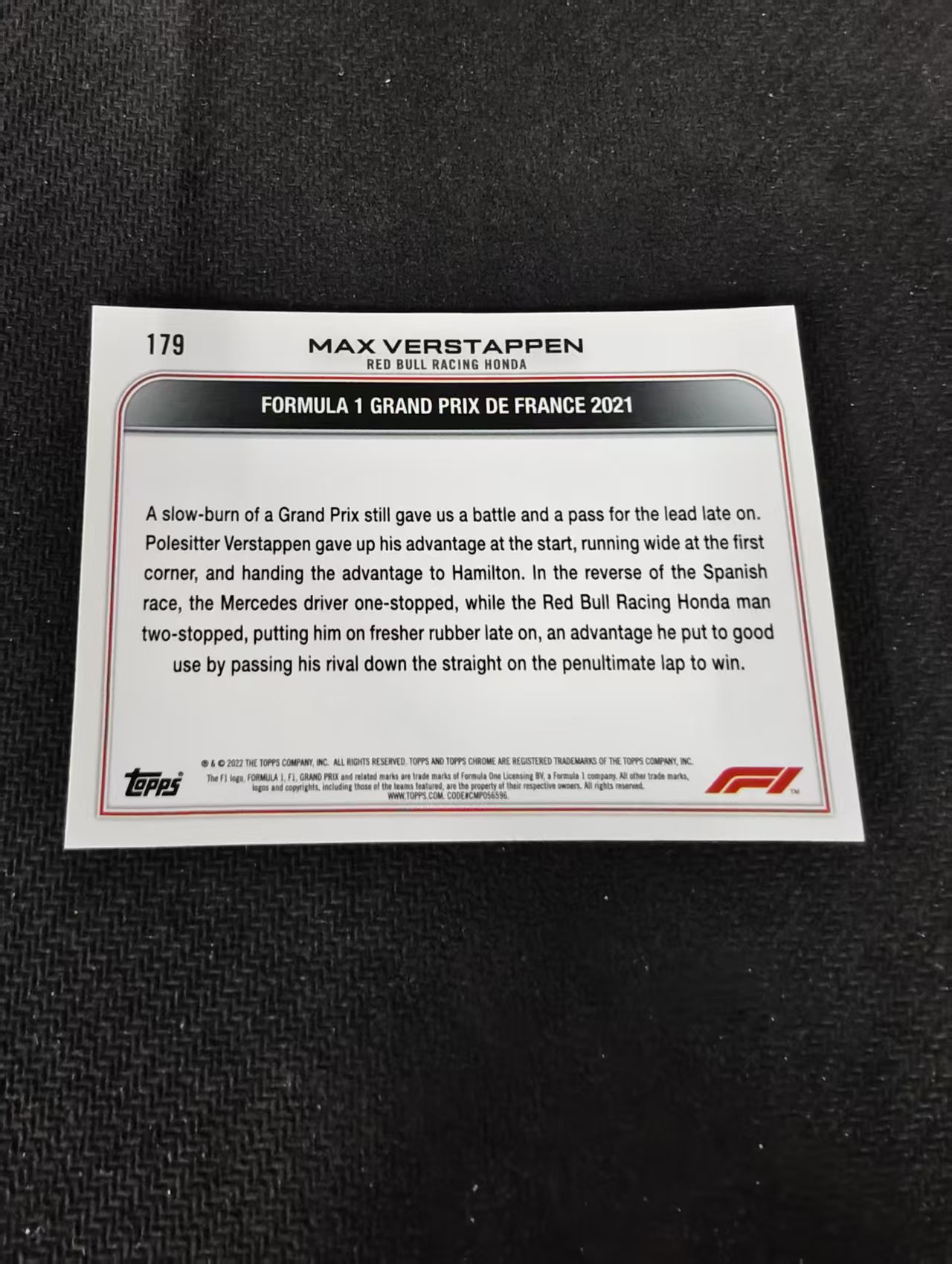 2022 Topps Chrome F1 Max Verstappen 维斯塔潘 红牛 划痕 边角瑕疵 #179