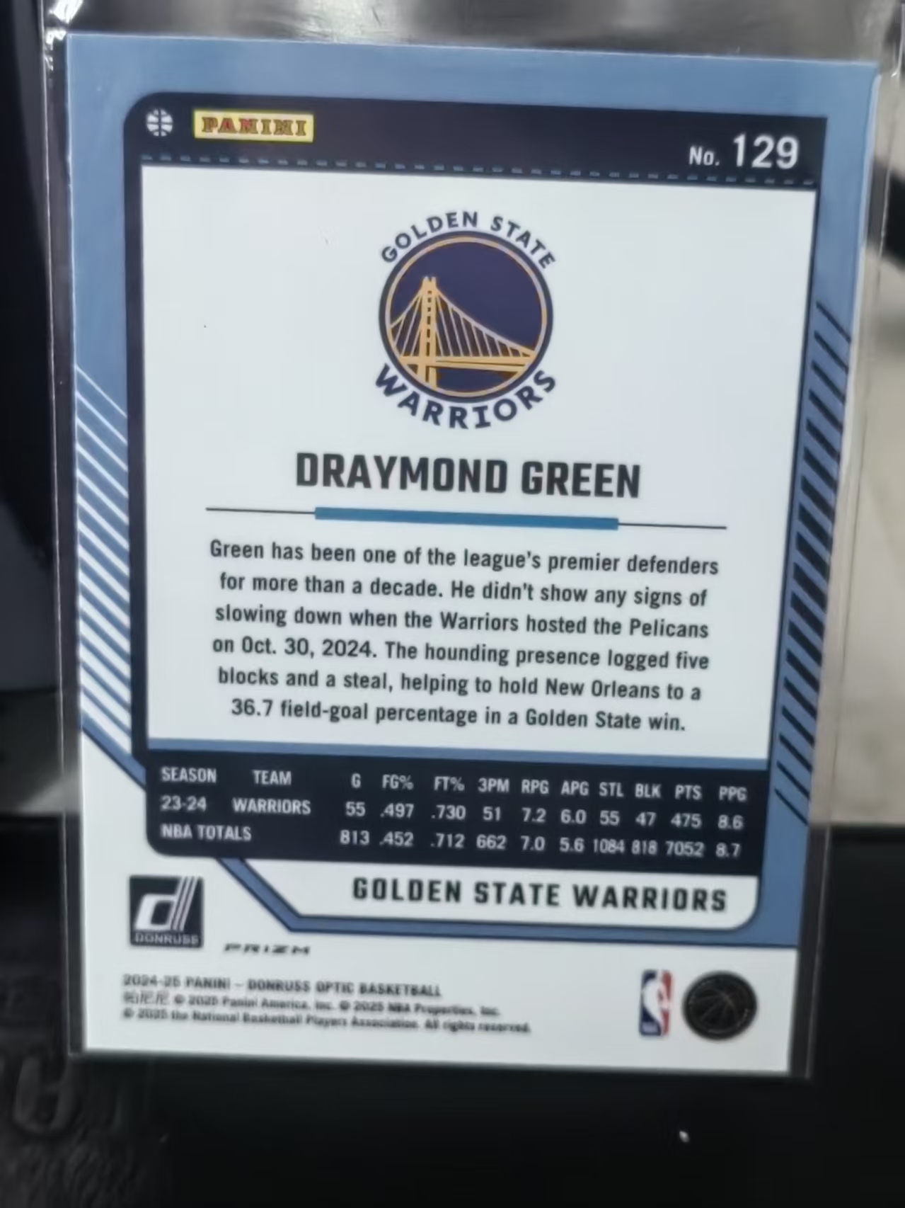 2024-25 Panini Donruss Optic Draymond Green 杜蕾斯op 德雷蒙德 格林 追梦格林 勇士 紫折 篮 白边白角 不保卡品 卡品如图