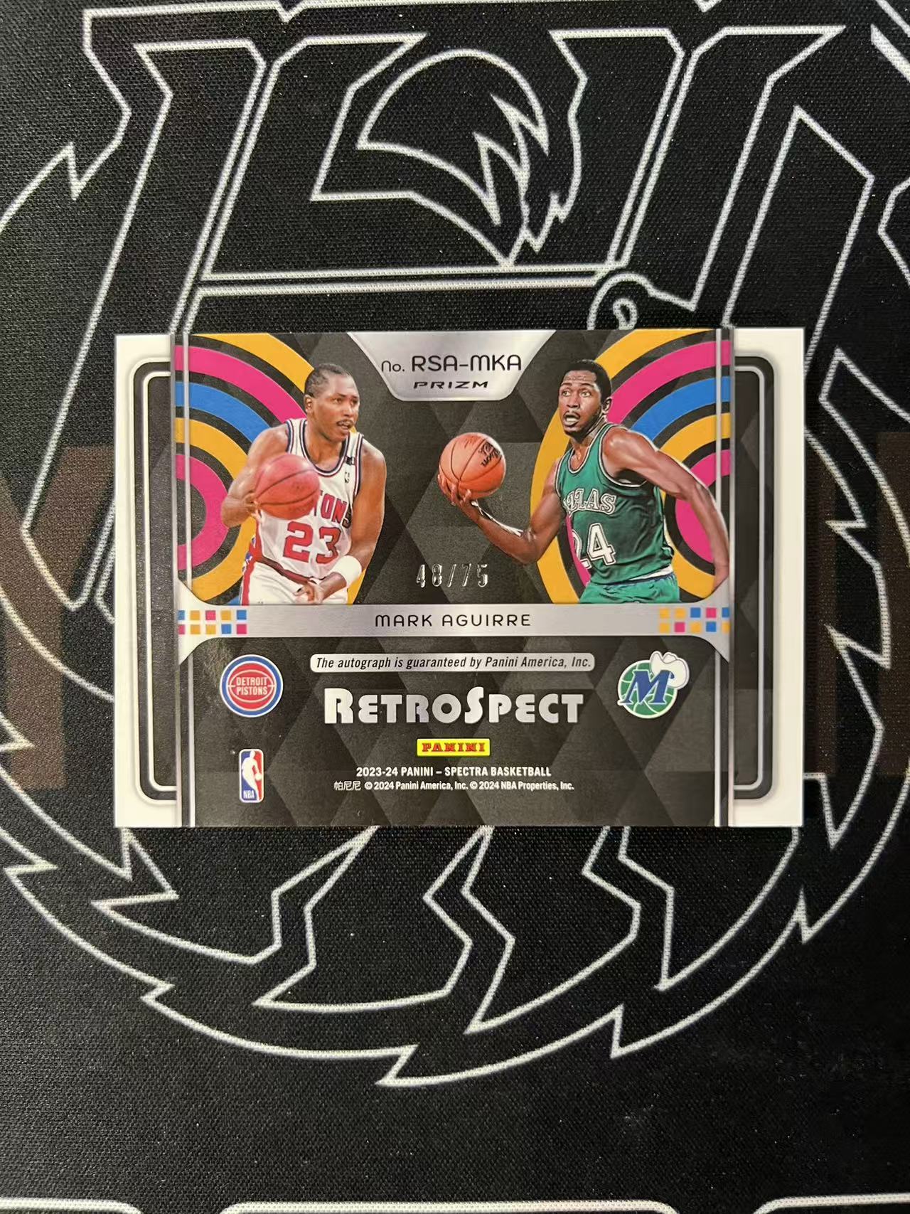 2023-24 Panini Spectra Mark Aguirre 【UTF球星卡】fr4 马克 阿吉雷 光谱 75编 前世今生 签字 75编 折射 通行卡品
