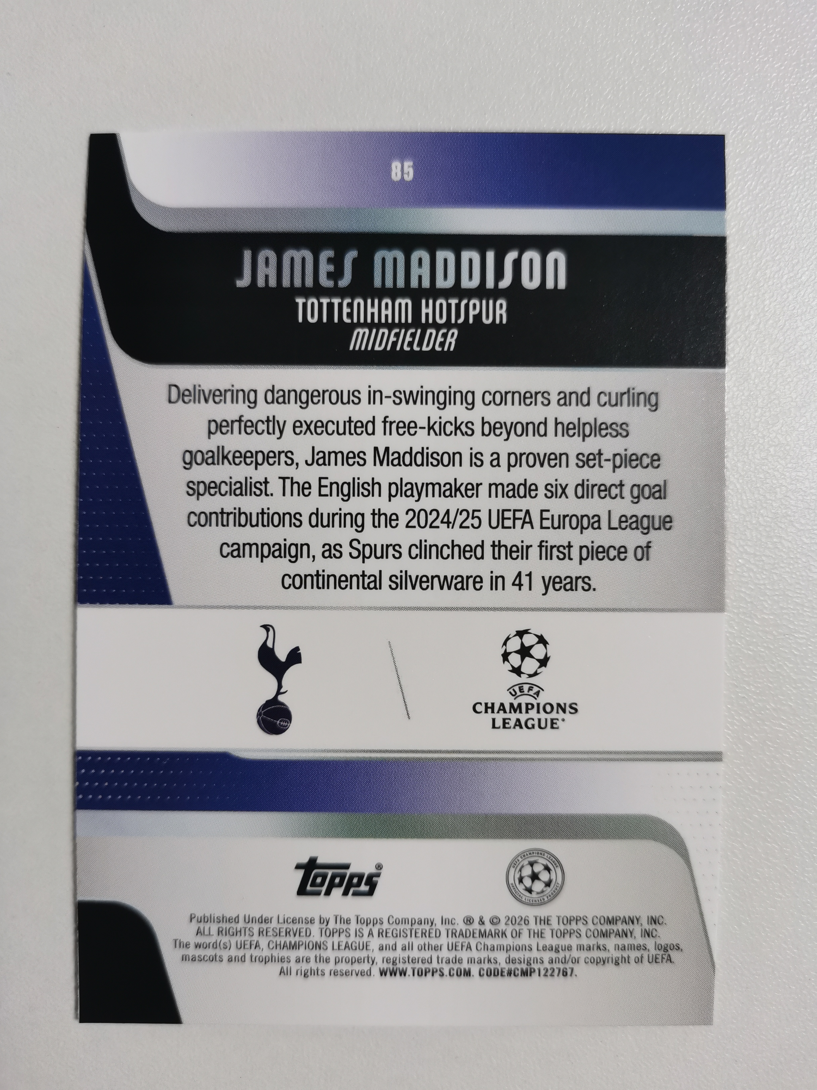 2026 Topps Topps James Maddison 詹姆斯麦迪逊 热刺 欧冠 收藏凑套 卡品如图 免费代拍(XS011)
