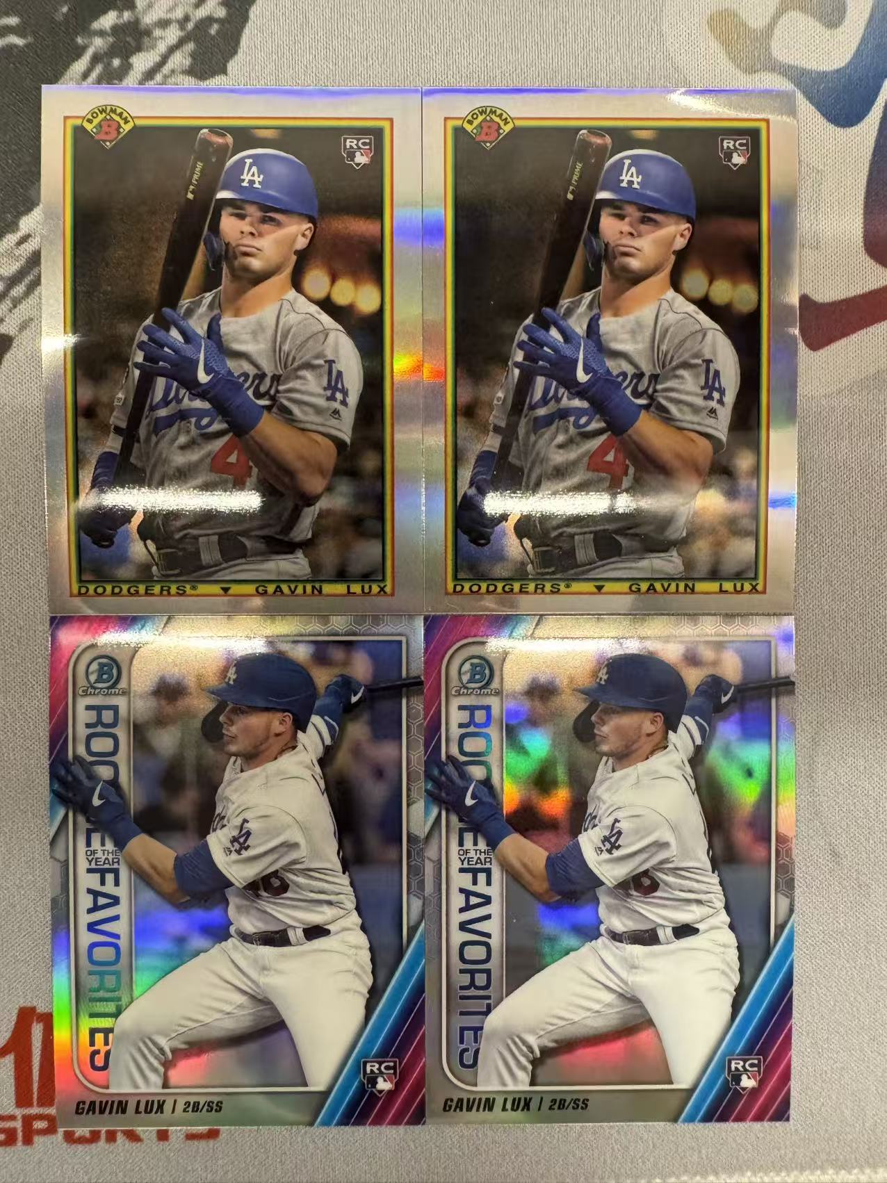 2020 Topps Bowman Gavin Lux RC 棒球20B 洛杉矶道奇 新秀 加文 卢克斯 特卡 折射 4张Lot打包 卡品如图 凑套收藏