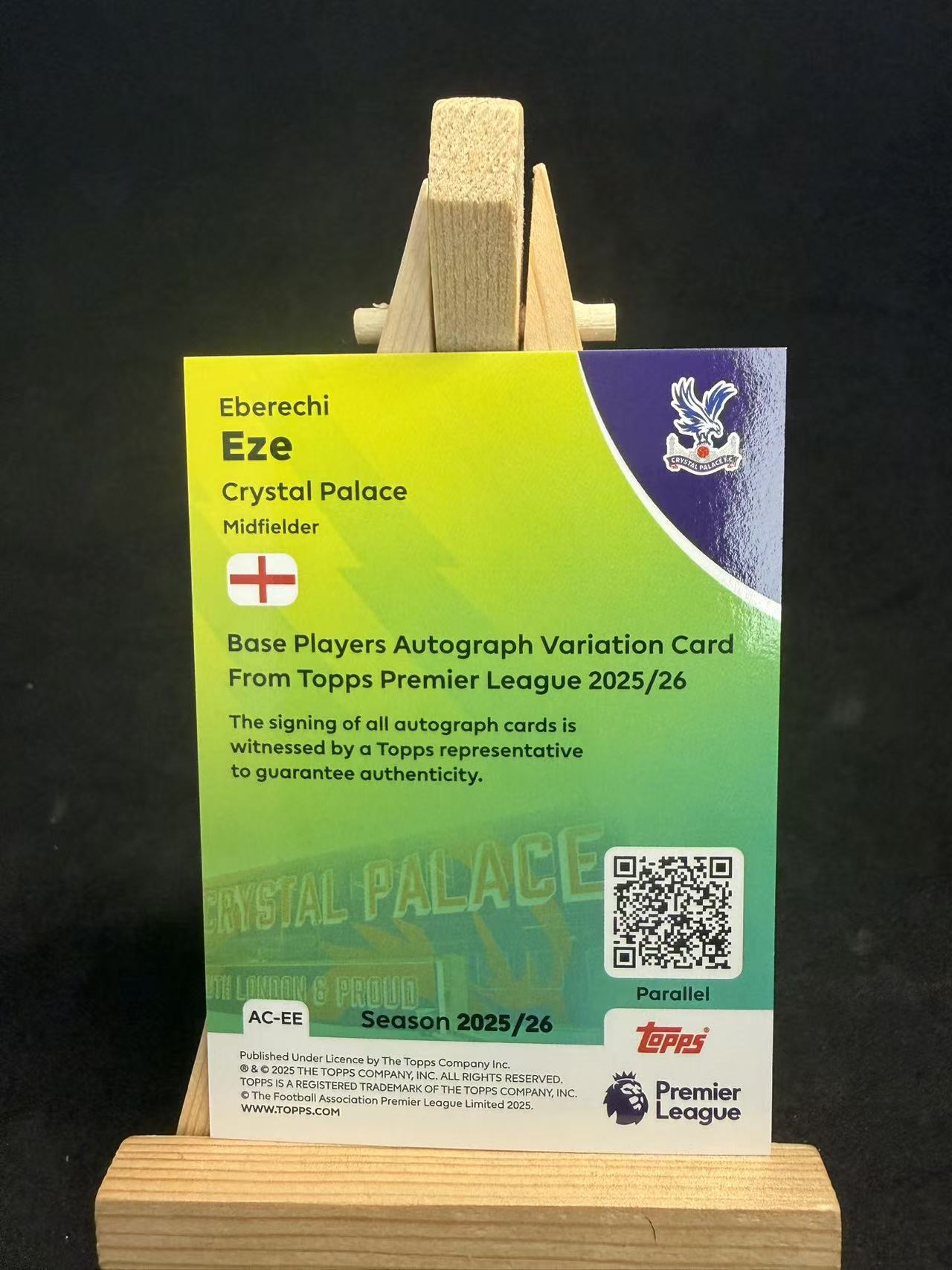 2025-26 Topps Premier Eberechi Eze 埃伯雷基 艾泽 水晶宫 签字 完美签 折射 橙折 /25编 默认瑕疵 介意勿拍 乐