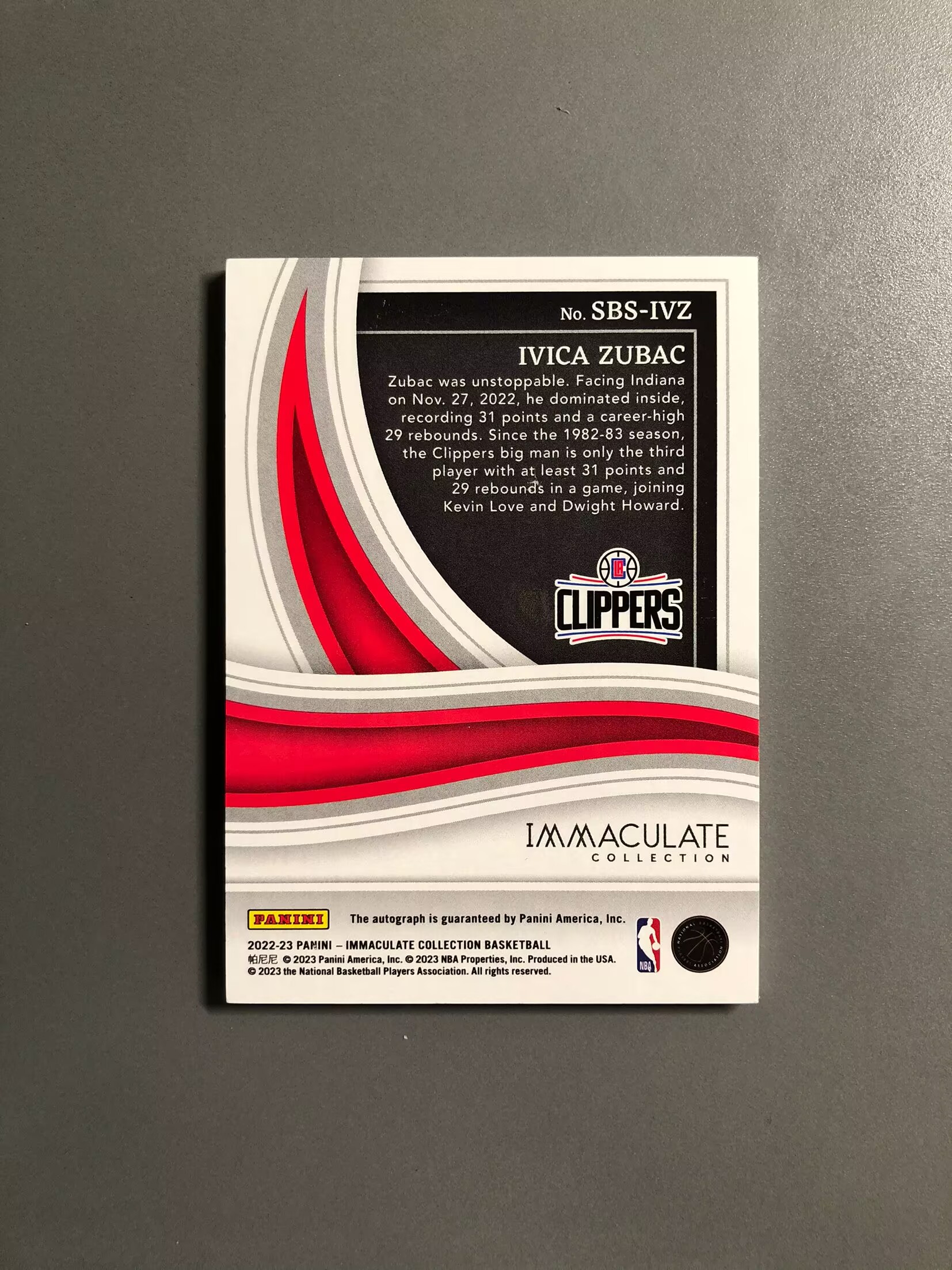 2022-23 Panini Immaculate Ivica Zubac 伊维察·祖巴茨 快船 签字 卡签 镜面 沙盒签 Shadowbox 99编 实卡好看 卡品如图 可累计KH031【诚接代卖】