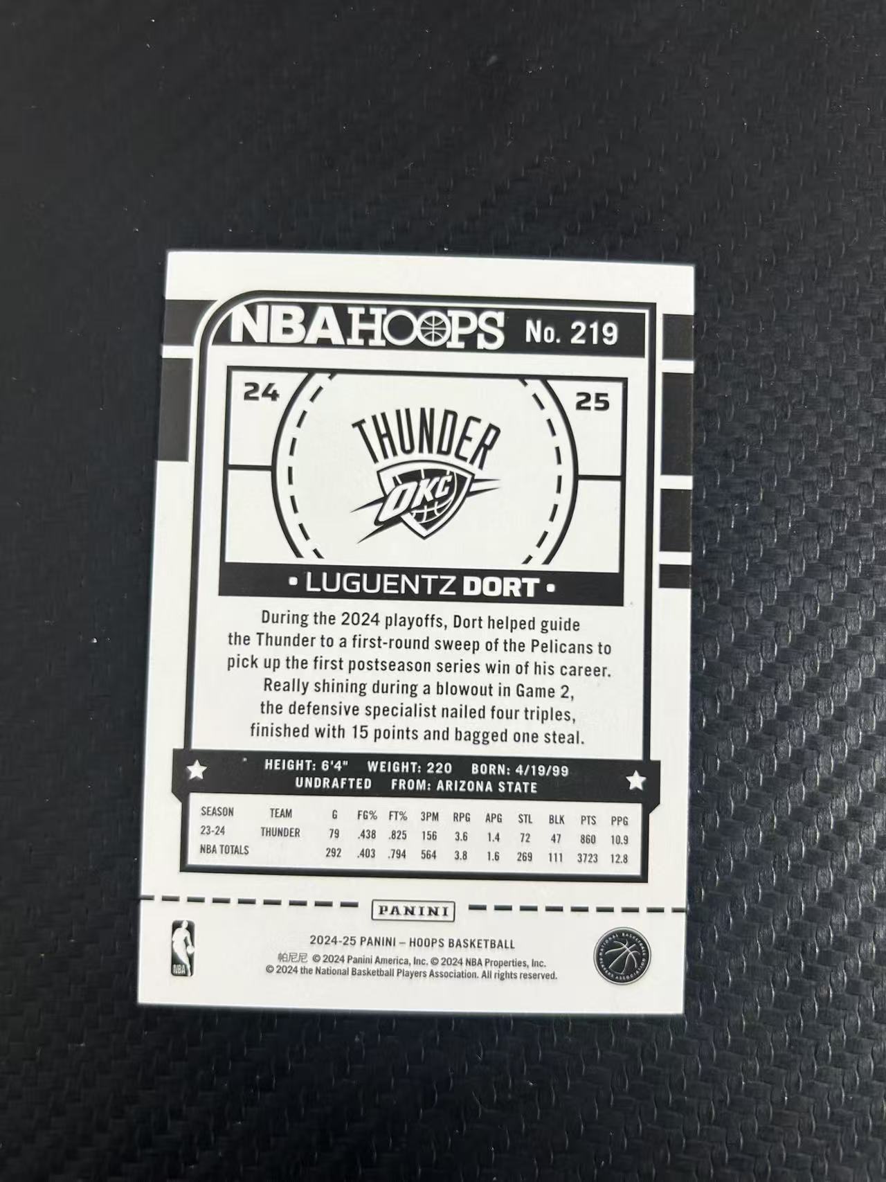 2024-25 Panini Hoops Luguentz Dort #219【灯灯拍卡】 雷霆 吕冈茨 多尔特 橙折 实卡好看 141/149编 总冠军 收藏必备【LSY】